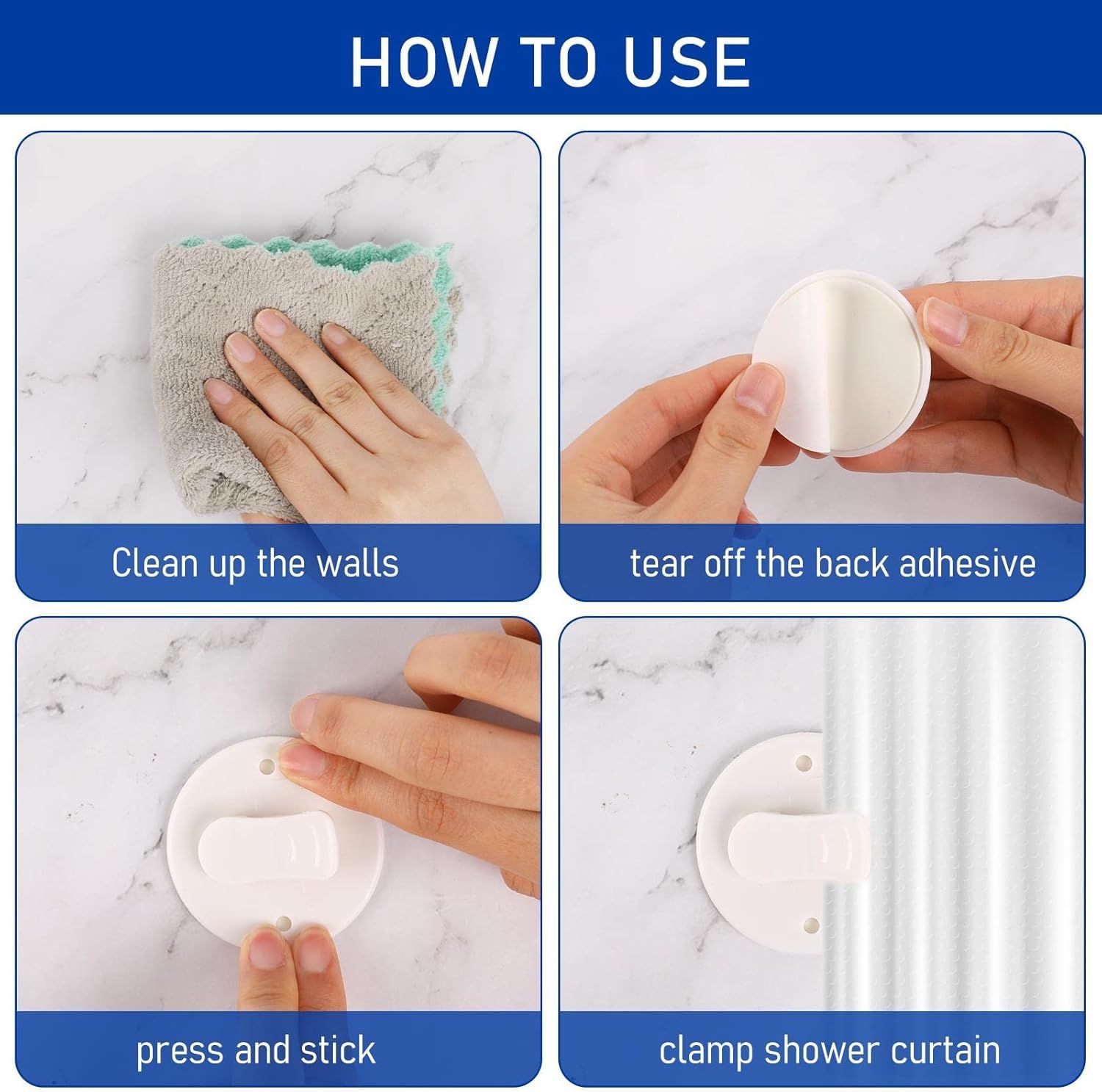 4Pcs Shower Curtain Clips Shower Splash Guard Holder Clear Self Adhesive Windproof Splash Clips Bathroom Curtain Weight Clip for Home