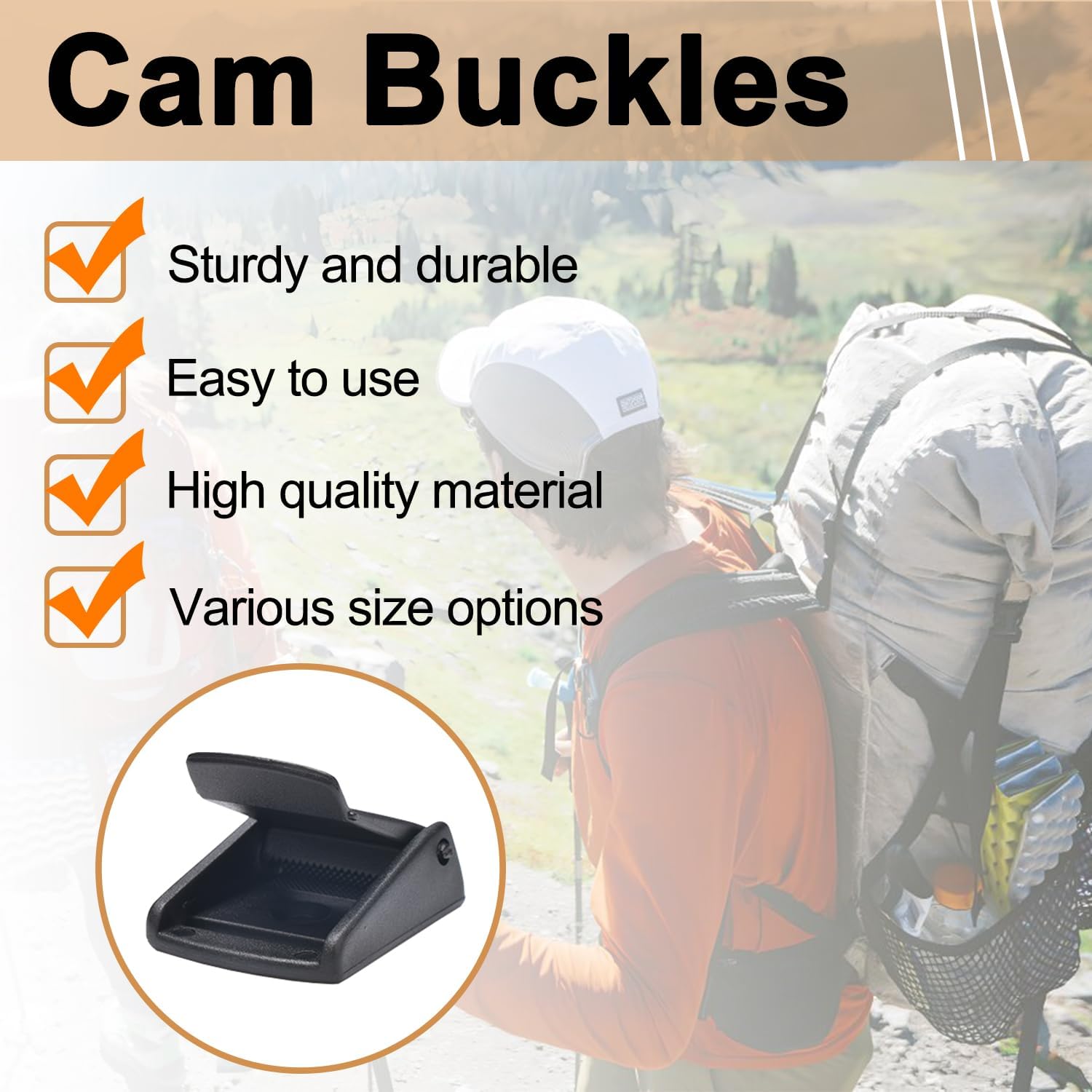 CooBigo 10Pack 1 Inch Black Cam Buckles, Plastic Toggle Buckle Clip for Pet Chest Vest, Car Roof Bag, Backpack Luggage Straps, Belt DIY Craft Accessories 25.5mm