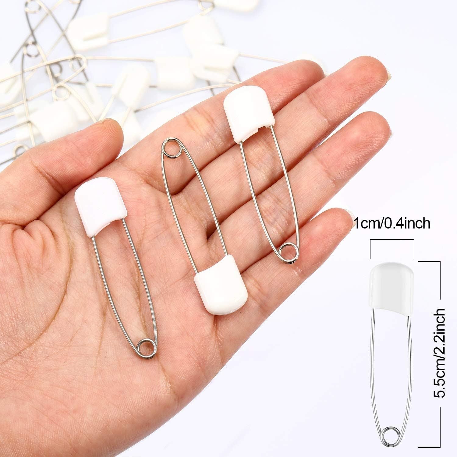 50 Pieces Diaper Pins Safety 2.2 Inch Plastic Head Cloth Diaper Nappy Pins with Locking Closures Stainless Steel with Velvet Bag White