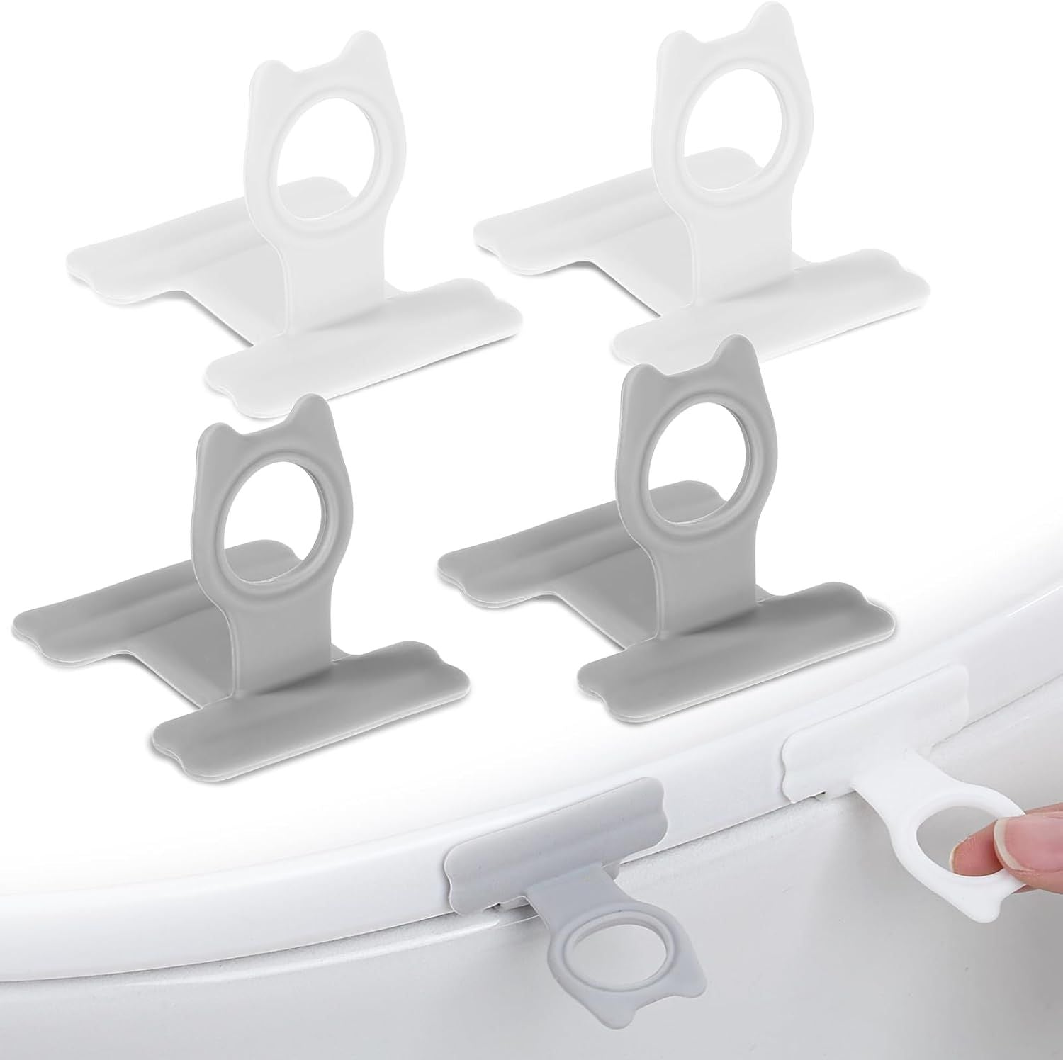 4 PCS Toilet Seat Lifter Tab, Silicone Toilet Seat Lid Lifter, Toilets Handle Tabs Can Avoid Touching the Toilets for Home Bathroom, Office, Hotel White, Gray