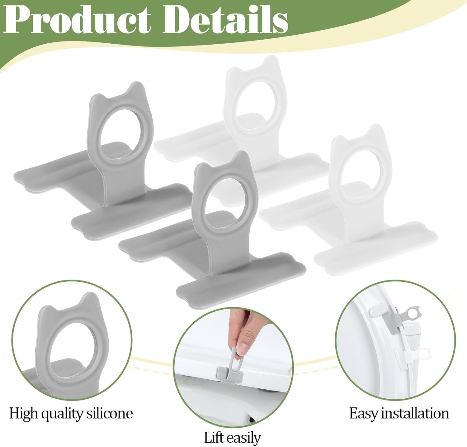 4 PCS Toilet Seat Lifter Tab, Silicone Toilet Seat Lid Lifter, Toilets Handle Tabs Can Avoid Touching the Toilets for Home Bathroom, Office, Hotel White, Gray