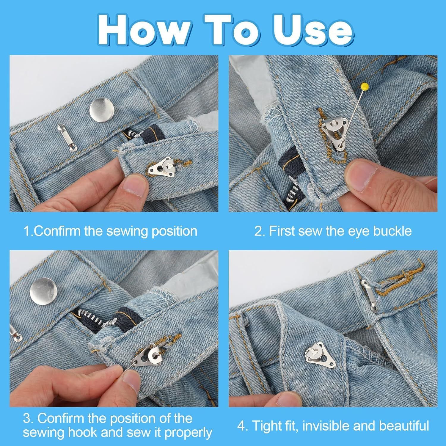 25 Set Hook and Eye Sewing Closures for Clothing, Metal Pant Hooks for Waist, Replacement Hook and Eye Closure, Sewing Belt Hooks for Pants, Waist, Bra, Jeans, Trouser Skirt, Dress, DIY Craft