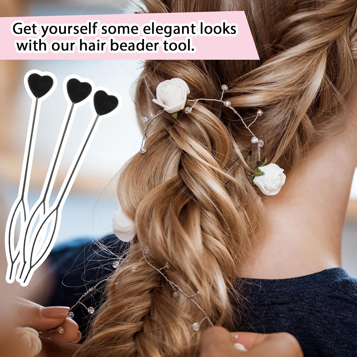 12 PCS Quick Hair Beader Tool, Black Beaders for Braids, For Girls Women Ponytail Hair Styling Braiding Accessories Supplies