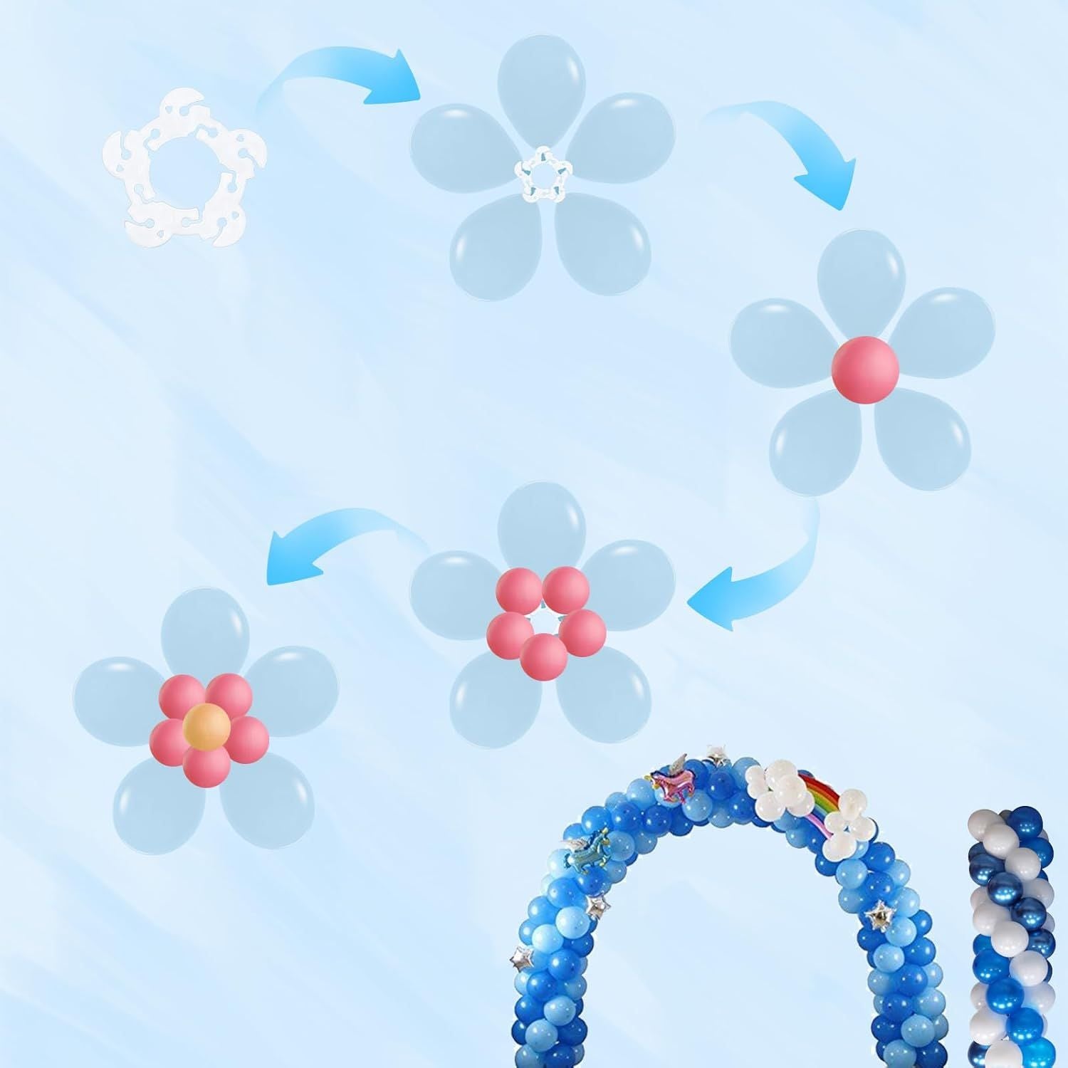 50 Pcs Reusable Balloon Arch Clips, Plastic Balloon Arch Connectors, Garland Holders for Decorating Connector, Balloons Stand Clips for Birthday Wedding Diameter 2.2 Inch