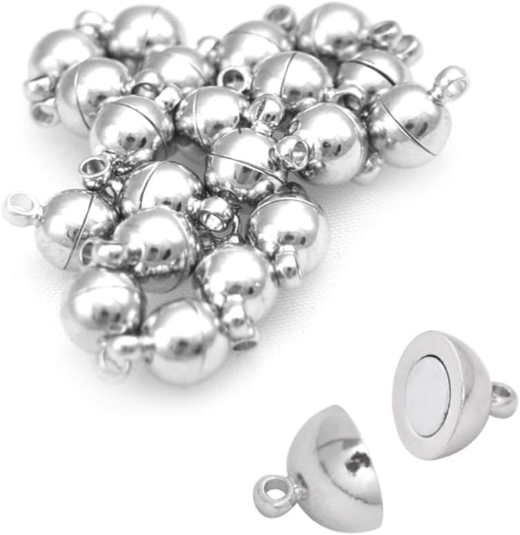 20 Pack Dia.6mm Magnetic Clasps Round Balls Leather Bracelet Necklace Paracord Fashion Jewelry DIY Leathercraft Accessories #FLQ246-6S Copper Silver-Plated