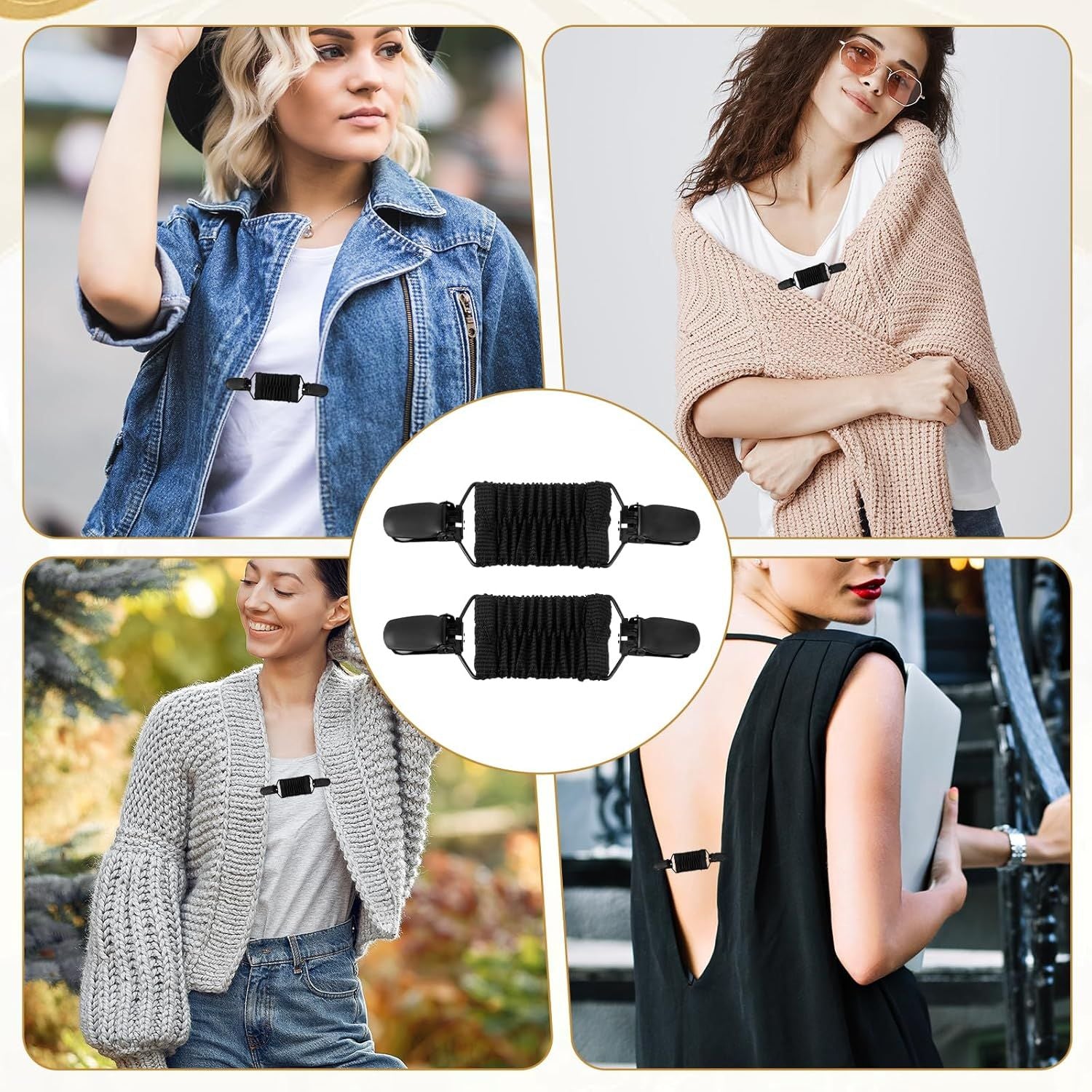 2Pcs Dress Clips Back Cinch, Elastic Waist Cincher Clip for Tightening Clothes, Collar Clips for Shawls, Cardigan