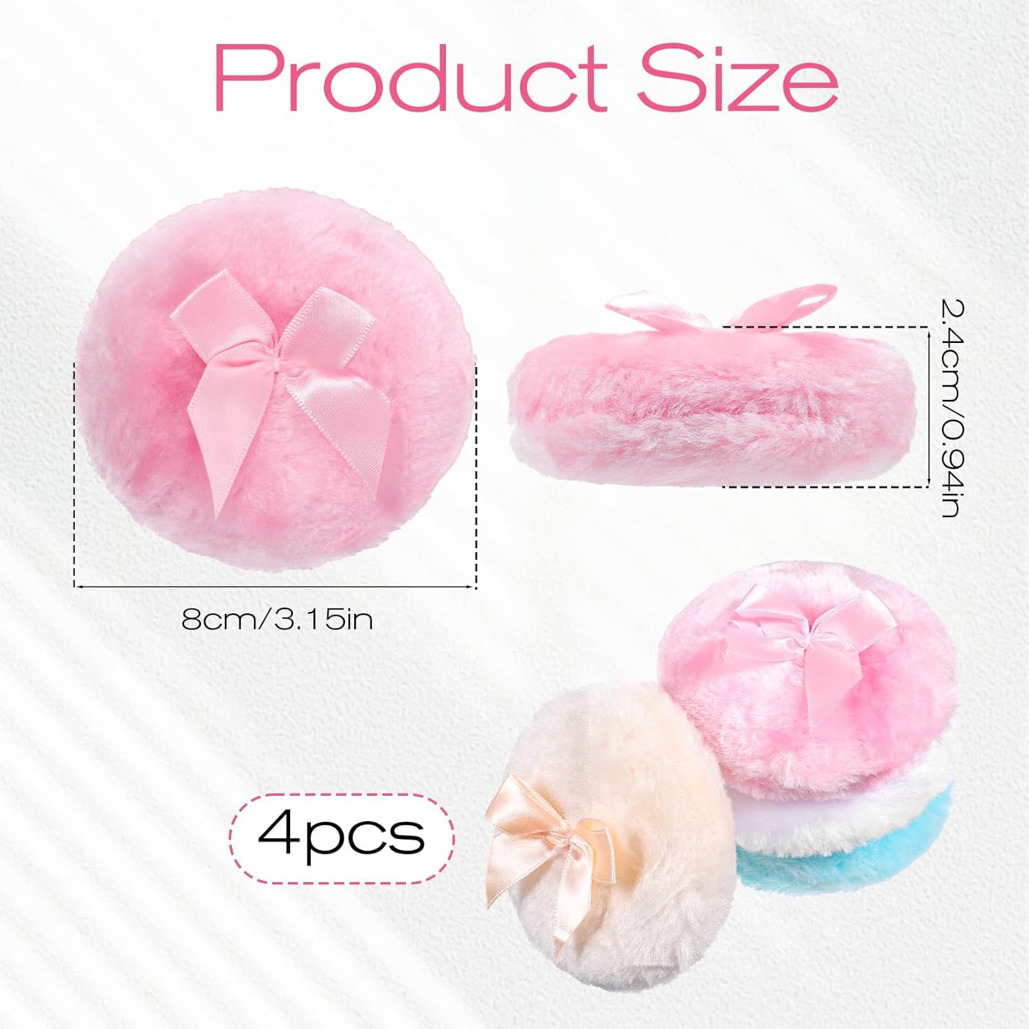 4 PCS Large Fluffy Body Powder Puff, Soft Powder Puff for Body Face, 4 Colors Washable Reusable Makeup Puffs
