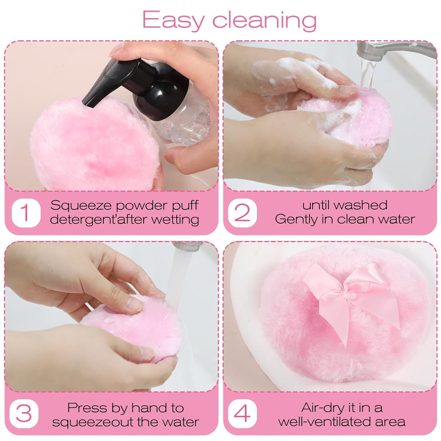 4 PCS Large Fluffy Body Powder Puff, Soft Powder Puff for Body Face, 4 Colors Washable Reusable Makeup Puffs