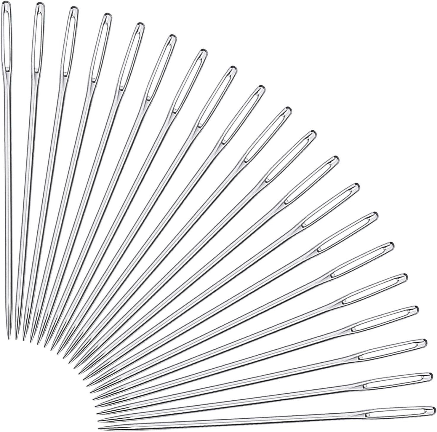 Large-Eye Stitching Needles for Leather Projects with Clear Bottle, 20 Pack