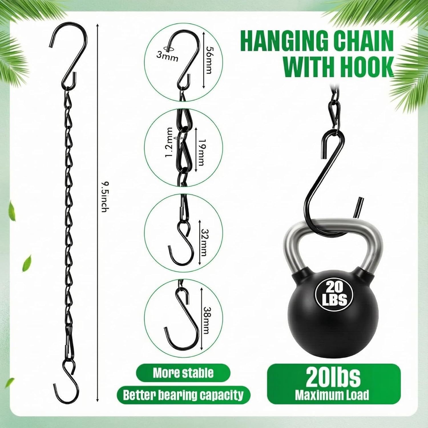 Black 4 Pack Hanging Chain for Bird Feeders, Planters, Lanterns, Wind Chimes, Decorative Ornaments and Birdbaths Basket Extender Chain Outdoor Indoor 9.5 Inch