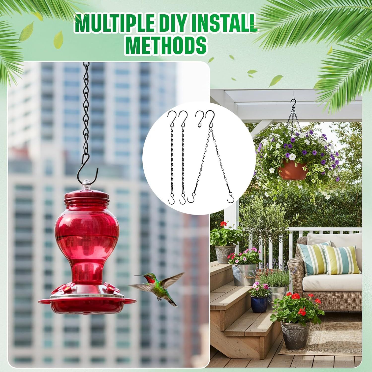 Black 4 Pack Hanging Chain for Bird Feeders, Planters, Lanterns, Wind Chimes, Decorative Ornaments and Birdbaths Basket Extender Chain Outdoor Indoor 9.5 Inch