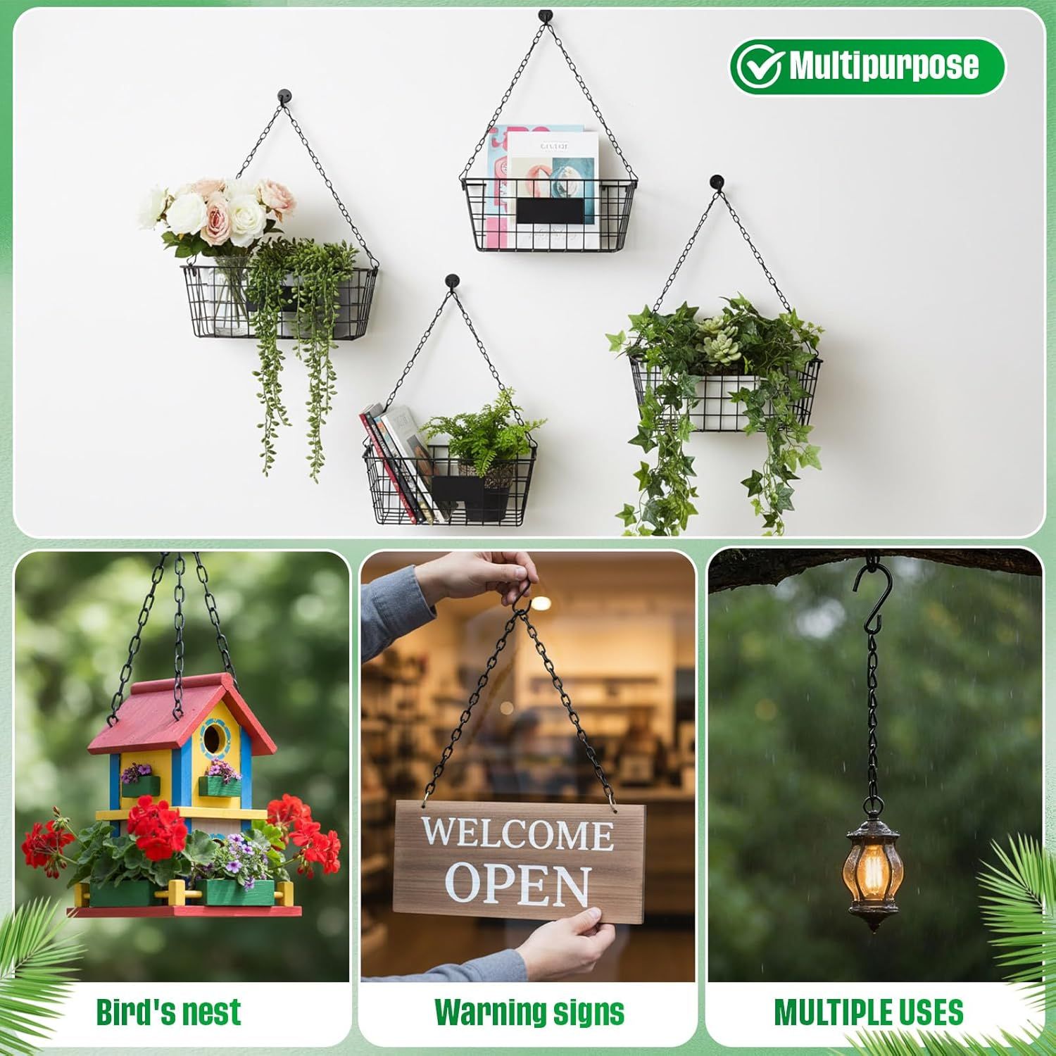 Black 4 Pack Hanging Chain for Bird Feeders, Planters, Lanterns, Wind Chimes, Decorative Ornaments and Birdbaths Basket Extender Chain Outdoor Indoor 9.5 Inch