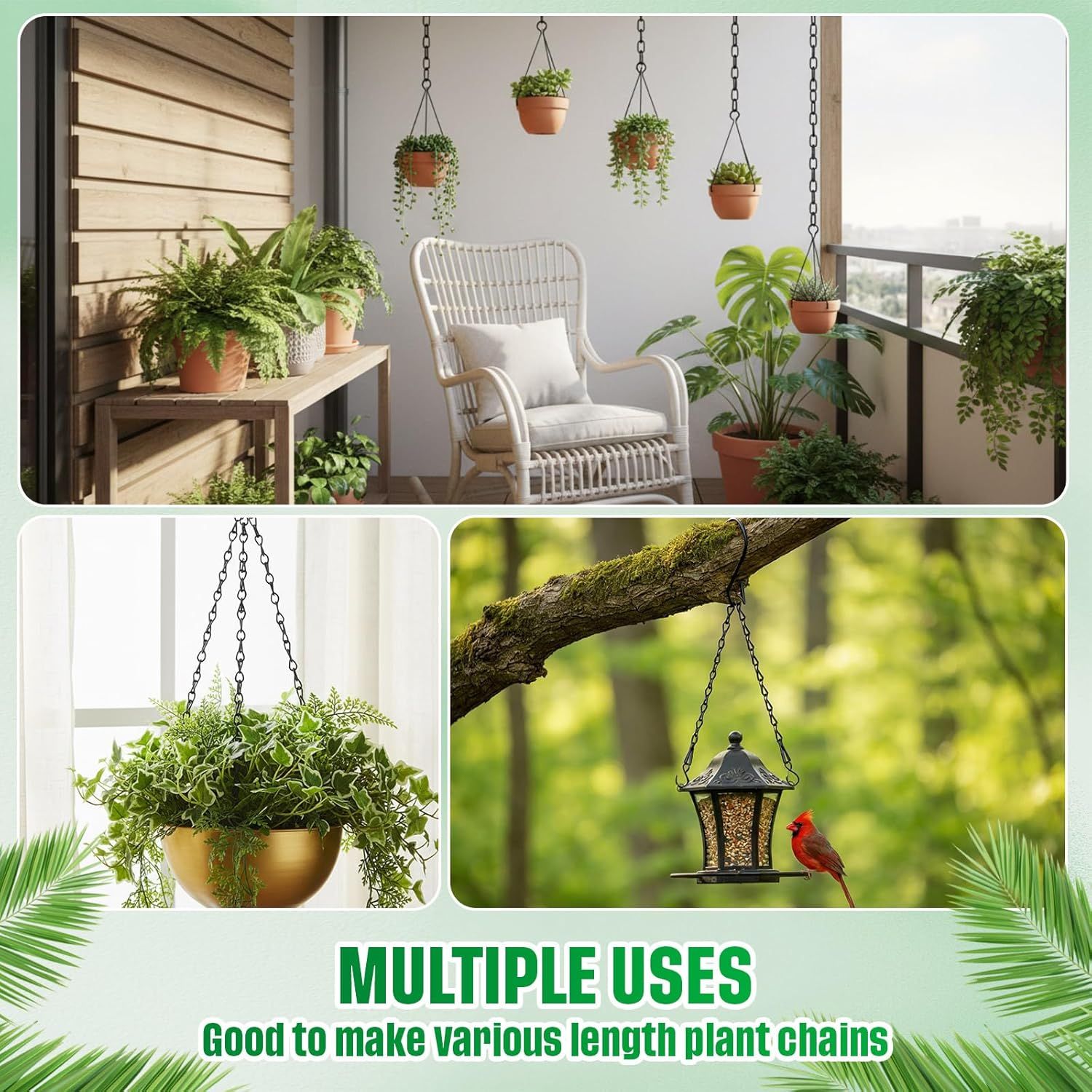 Black 4 Pack Hanging Chain for Bird Feeders, Planters, Lanterns, Wind Chimes, Decorative Ornaments and Birdbaths Basket Extender Chain Outdoor Indoor 9.5 Inch
