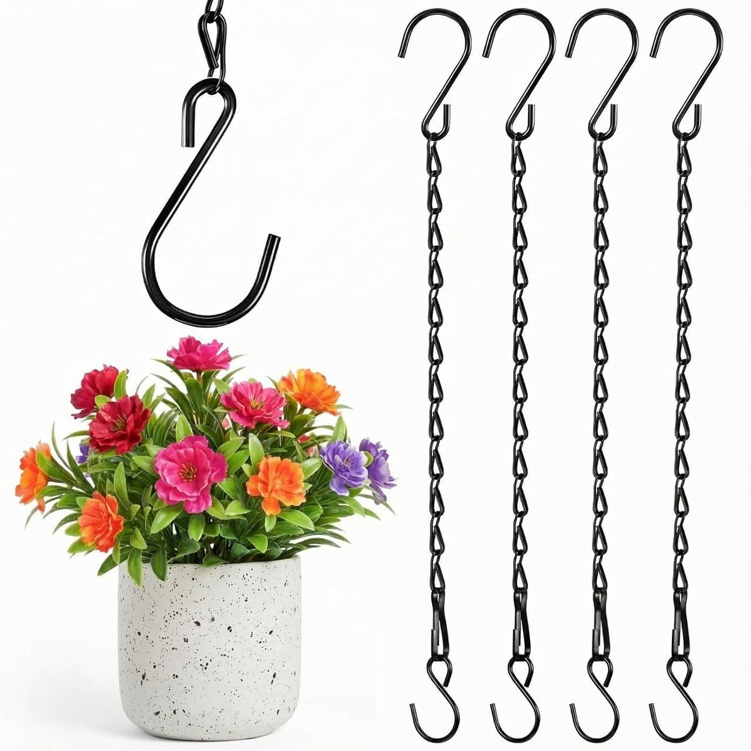 Black 4 Pack Hanging Chain for Bird Feeders, Planters, Lanterns, Wind Chimes, Decorative Ornaments and Birdbaths Basket Extender Chain Outdoor Indoor 9.5 Inch