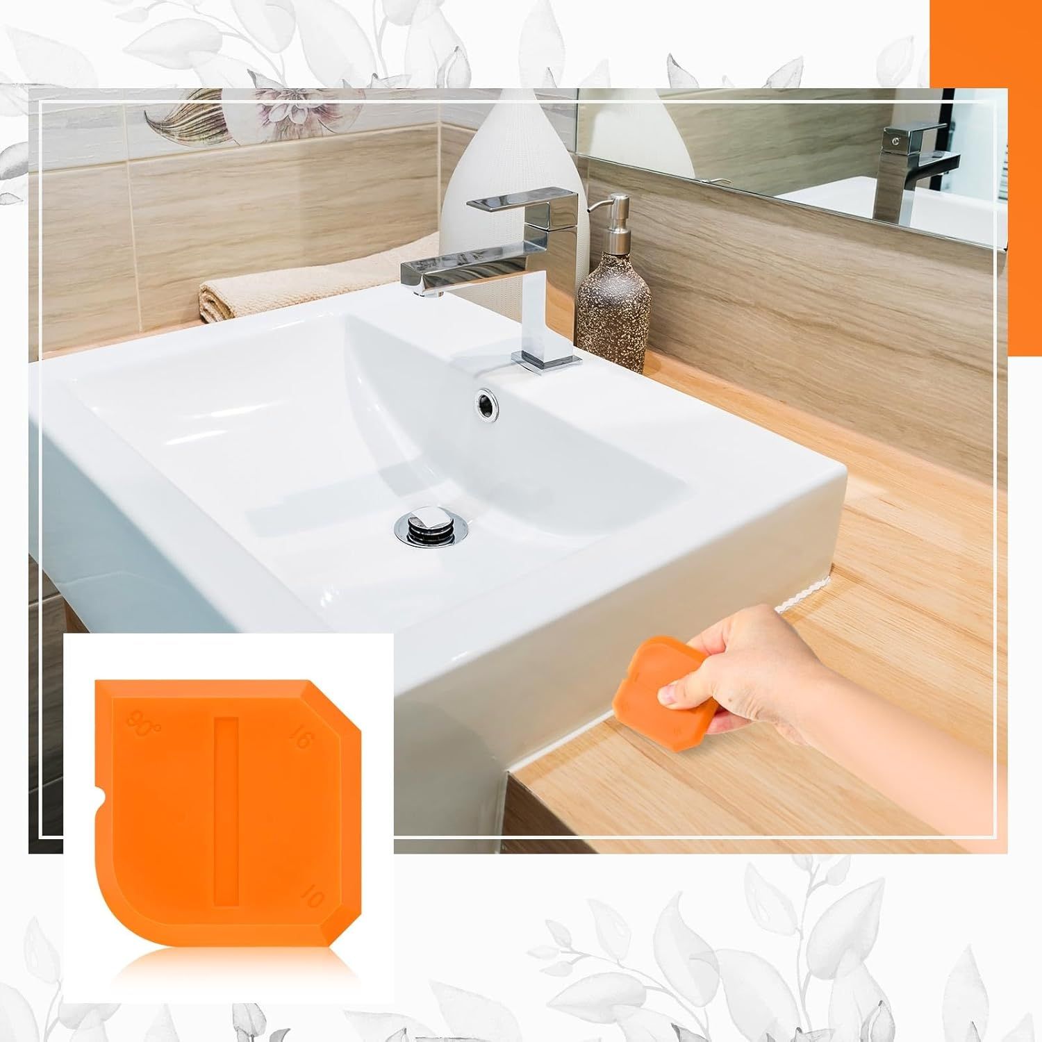 2 Pieces Caulking Tool Set Silicone Sealant Grout Tool for Kitchen Bathroom Floor Sealant Sealing Orange