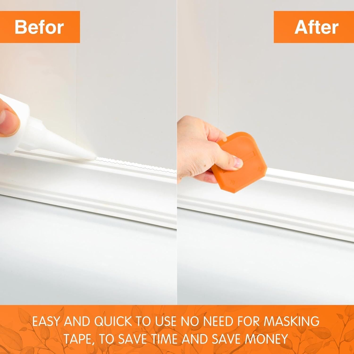 2 Pieces Caulking Tool Set Silicone Sealant Grout Tool for Kitchen Bathroom Floor Sealant Sealing Orange