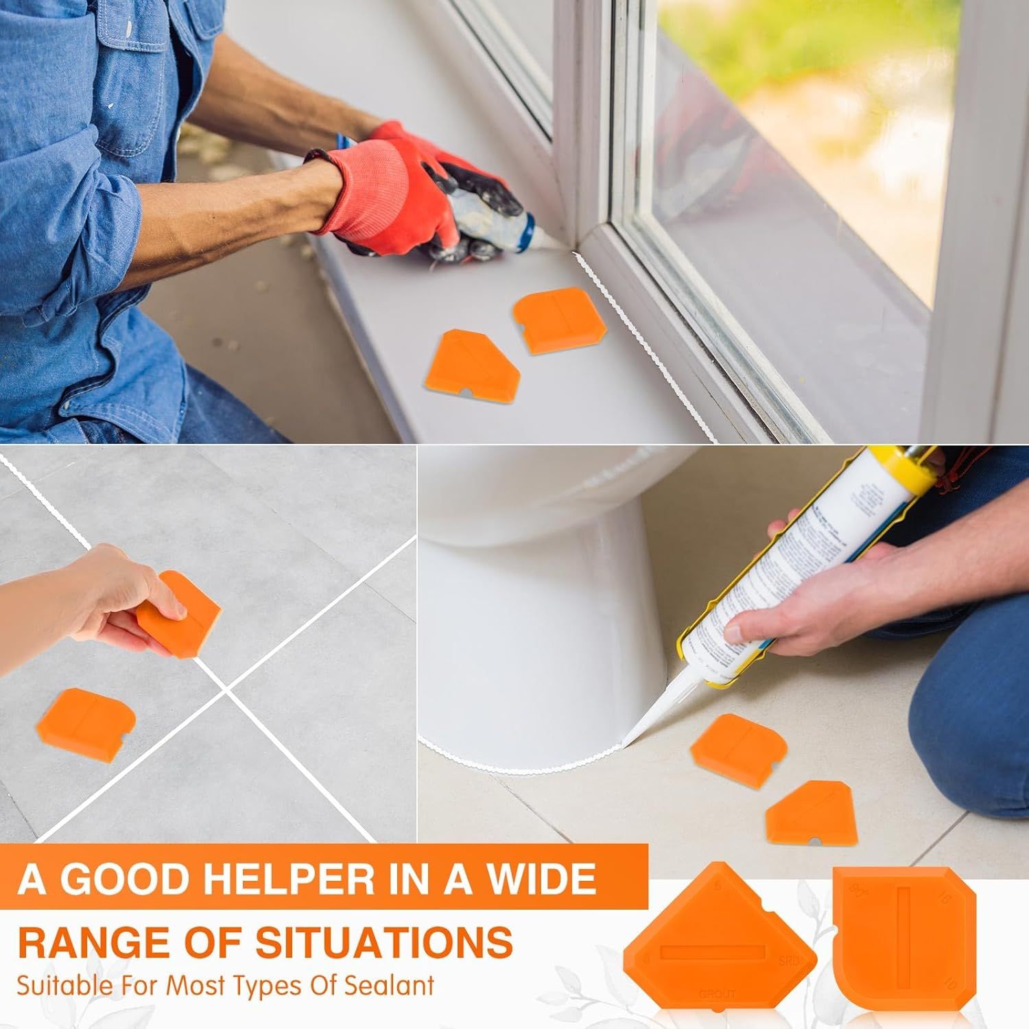 2 Pieces Caulking Tool Set Silicone Sealant Grout Tool for Kitchen Bathroom Floor Sealant Sealing Orange
