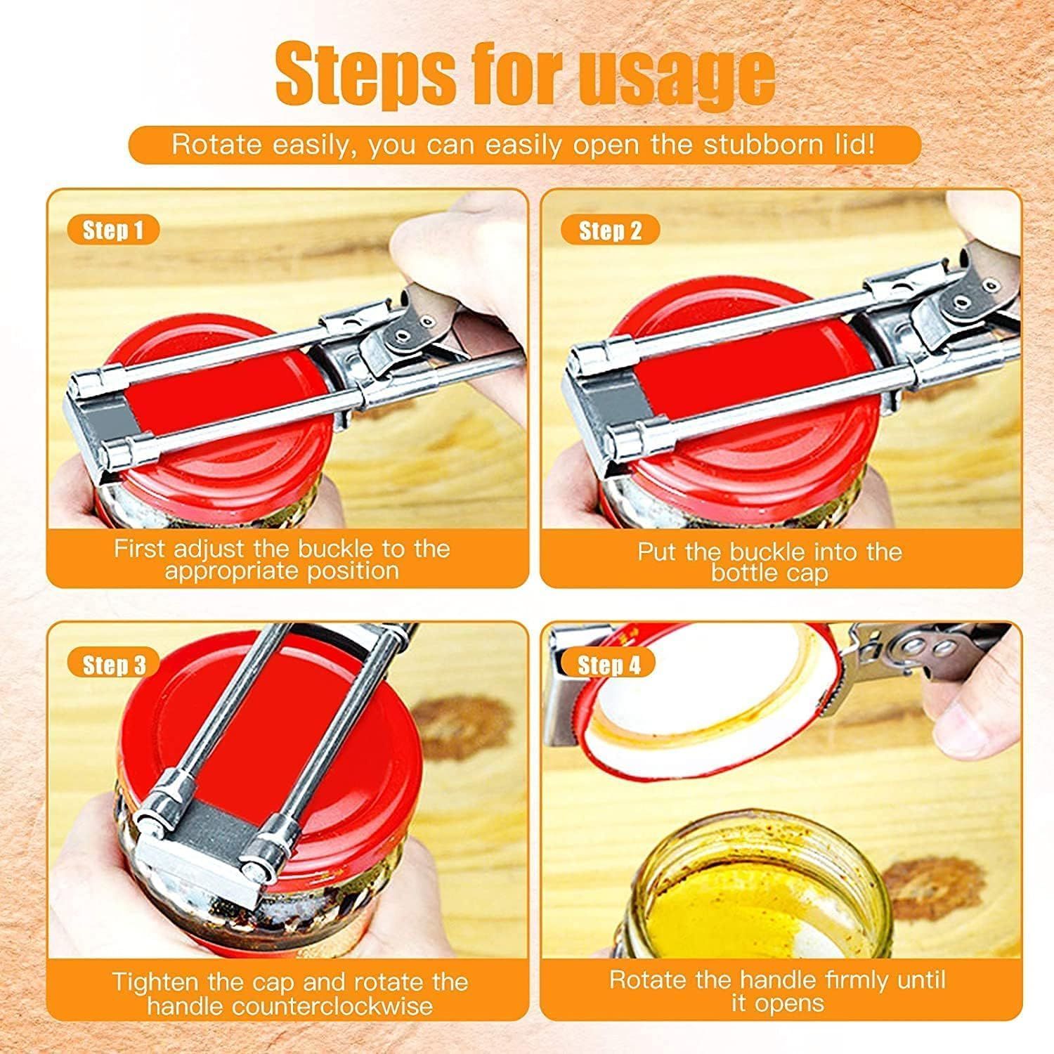1PC Adjustable Stainless Steel Jar Opener Professional Jam Jar Bottle Opener, Manual Lids Remover Kitchen Accessories Gadgets Can Opener for Seniors Weak Hands Jar Openers