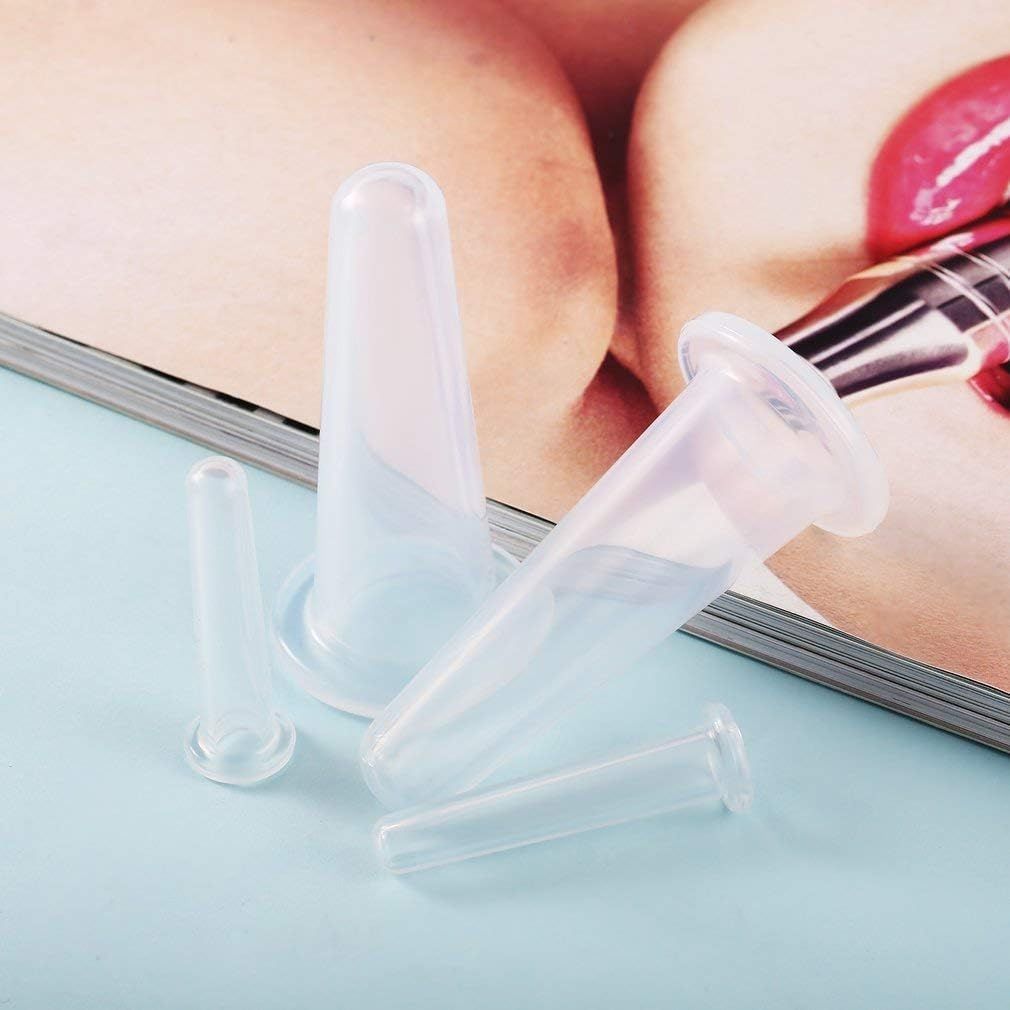 4Pcs Mini Massage Cupping Set Silicone Facial Cups Face Massager Helper Skin Care Neck Back Eyes Massaging Cup Safe to Use, Don't Worry About Burns Transparent