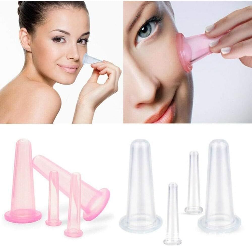 4Pcs Mini Massage Cupping Set Silicone Facial Cups Face Massager Helper Skin Care Neck Back Eyes Massaging Cup Safe to Use, Don't Worry About Burns Transparent