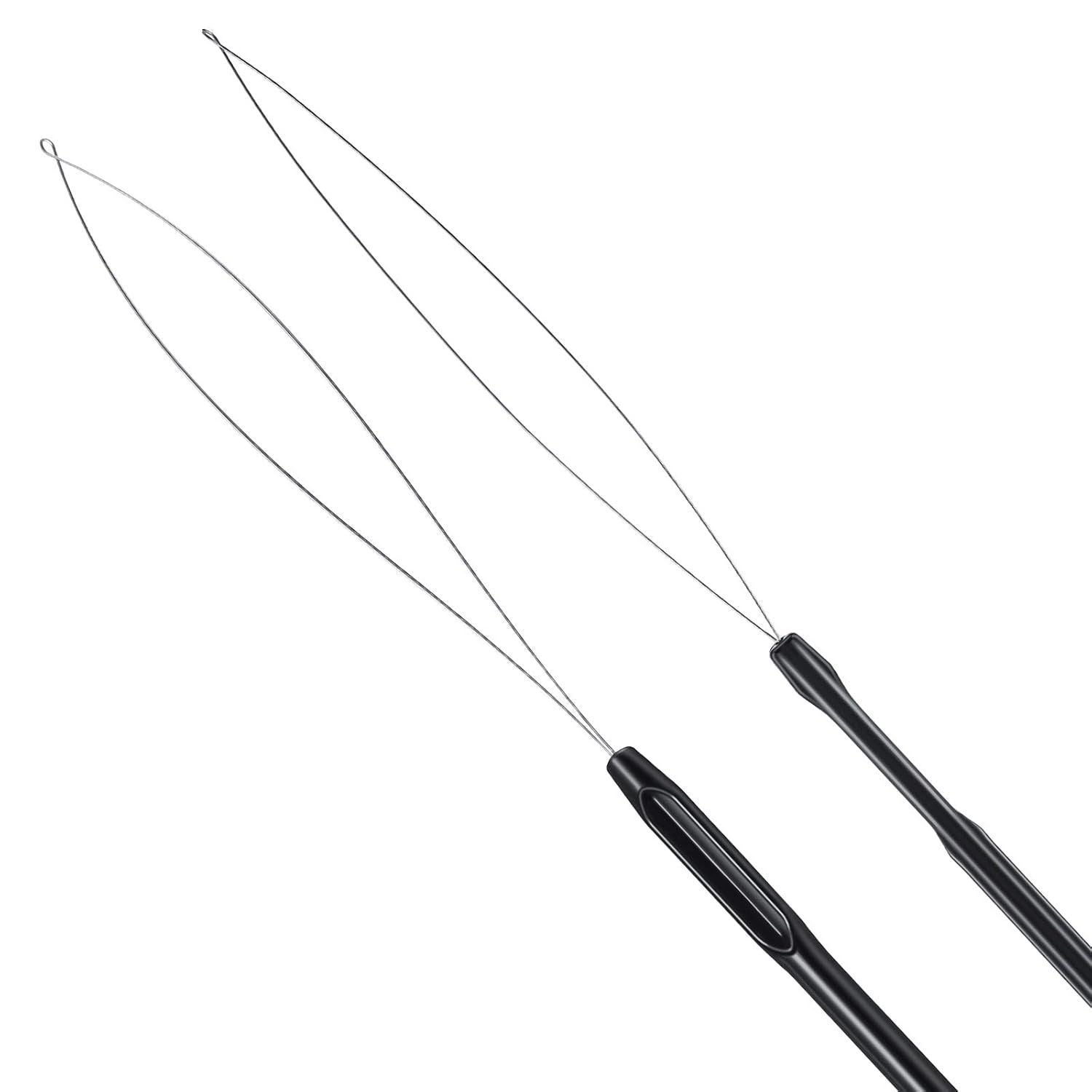 10 Pieces Hair Extension Loop Needle Threader Pulling Hook Tool and Bead Device Tool Black Loop Threader for Hair or Feather Extensions Black