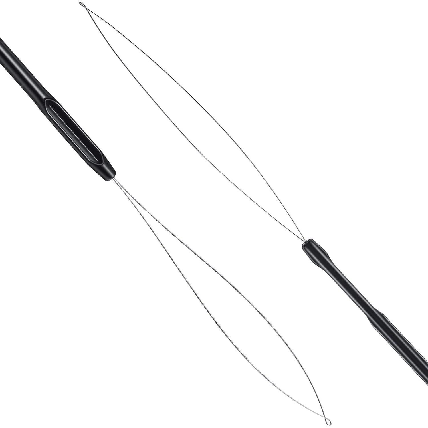 10 Pieces Hair Extension Loop Needle Threader Pulling Hook Tool and Bead Device Tool Black Loop Threader for Hair or Feather Extensions Black