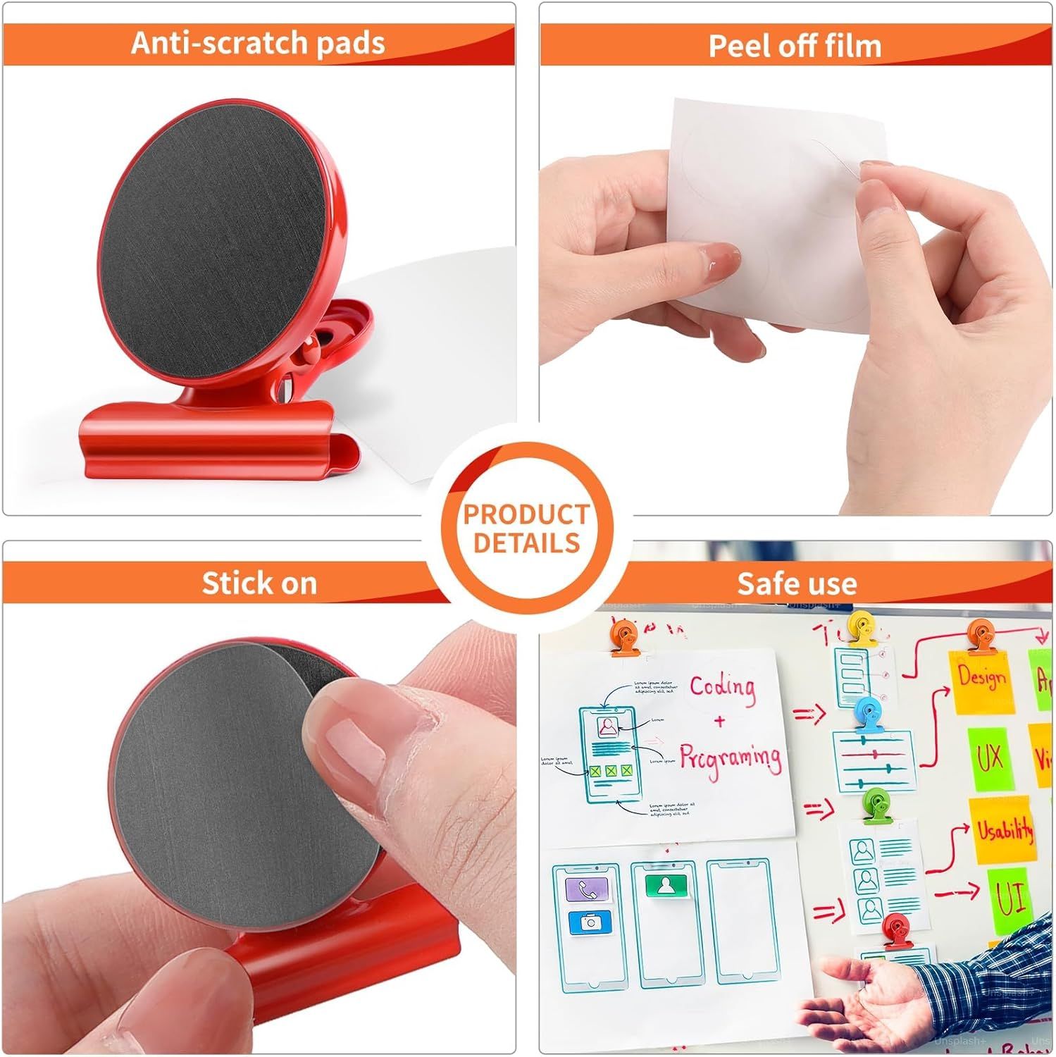 6 Pack Fridge Magnets Refrigerator Magnets, Magnetic Clips for Whiteboard, Magnet Clips for Kitchen Office Organizing & Decorating