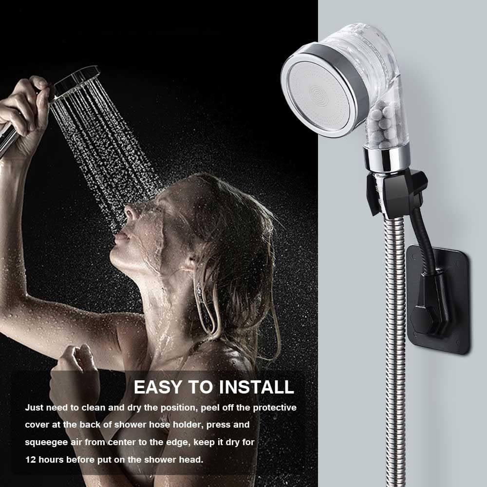 Shower Head Holder Strong Adhesive 360 Degree Rotatable Adjustable Handheld Shower Wand Holder Wall Mount Bracket for Bathroom Black
