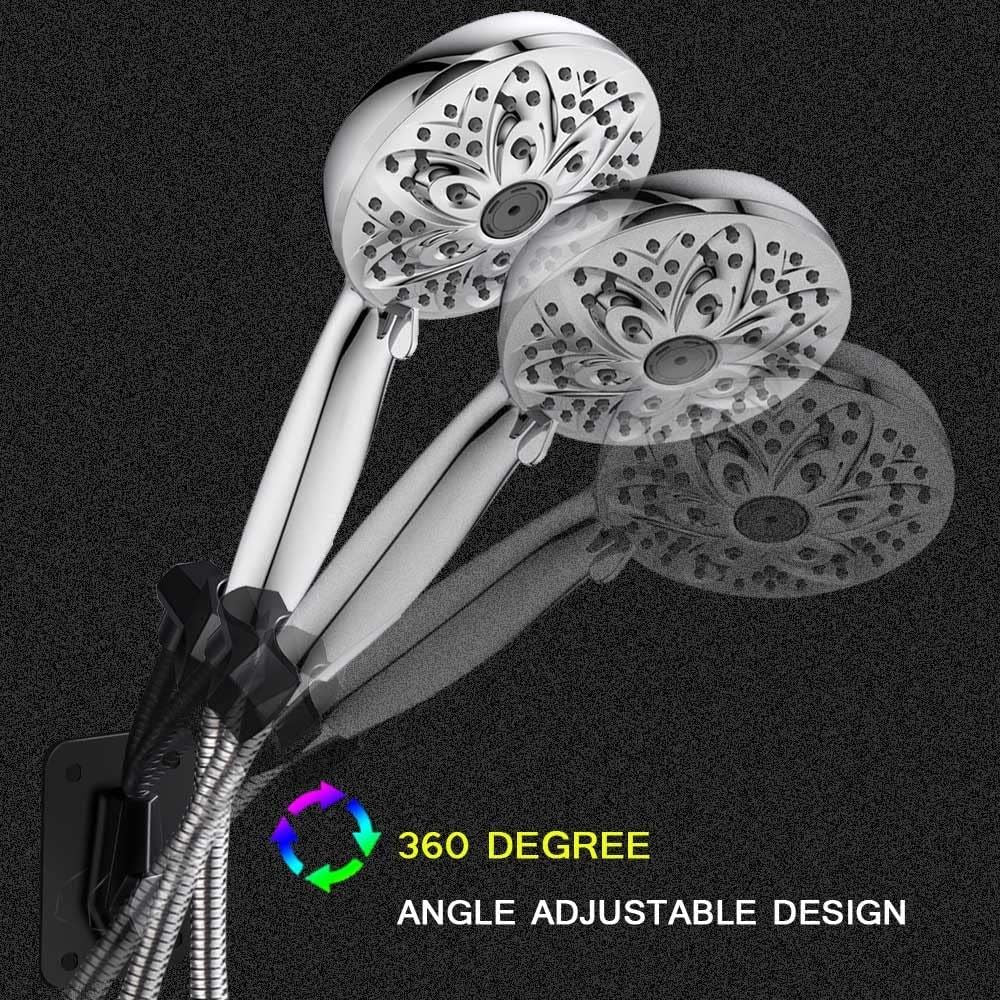 Shower Head Holder Strong Adhesive 360 Degree Rotatable Adjustable Handheld Shower Wand Holder Wall Mount Bracket for Bathroom Black