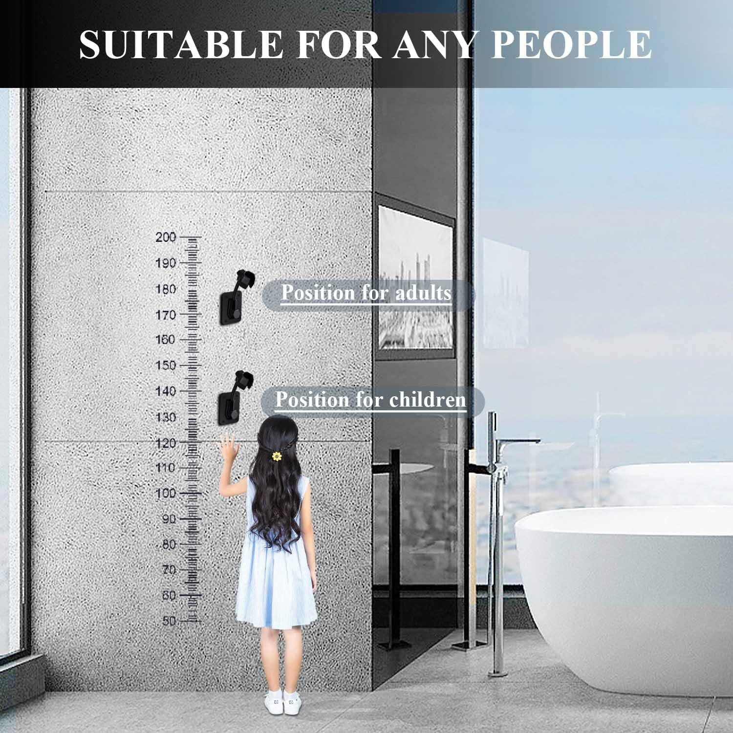 Shower Head Holder Strong Adhesive 360 Degree Rotatable Adjustable Handheld Shower Wand Holder Wall Mount Bracket for Bathroom Black