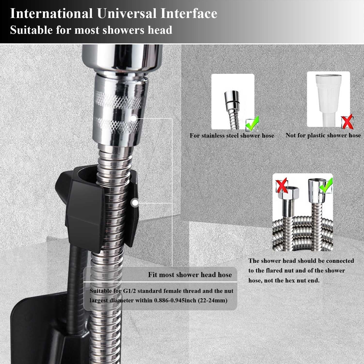 Shower Head Holder Strong Adhesive 360 Degree Rotatable Adjustable Handheld Shower Wand Holder Wall Mount Bracket for Bathroom Black