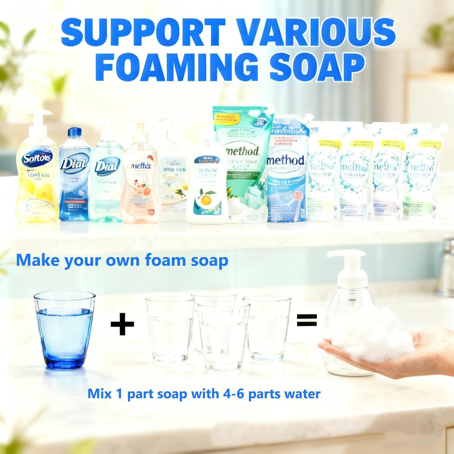 2-Pack Foaming Soap Dispenser Pump Bottles,Foam Hand Soap Dispenser with Refillable Plastic Container for Shampoo for Bathroom & Kitchen-Clear,8 oz 250ml