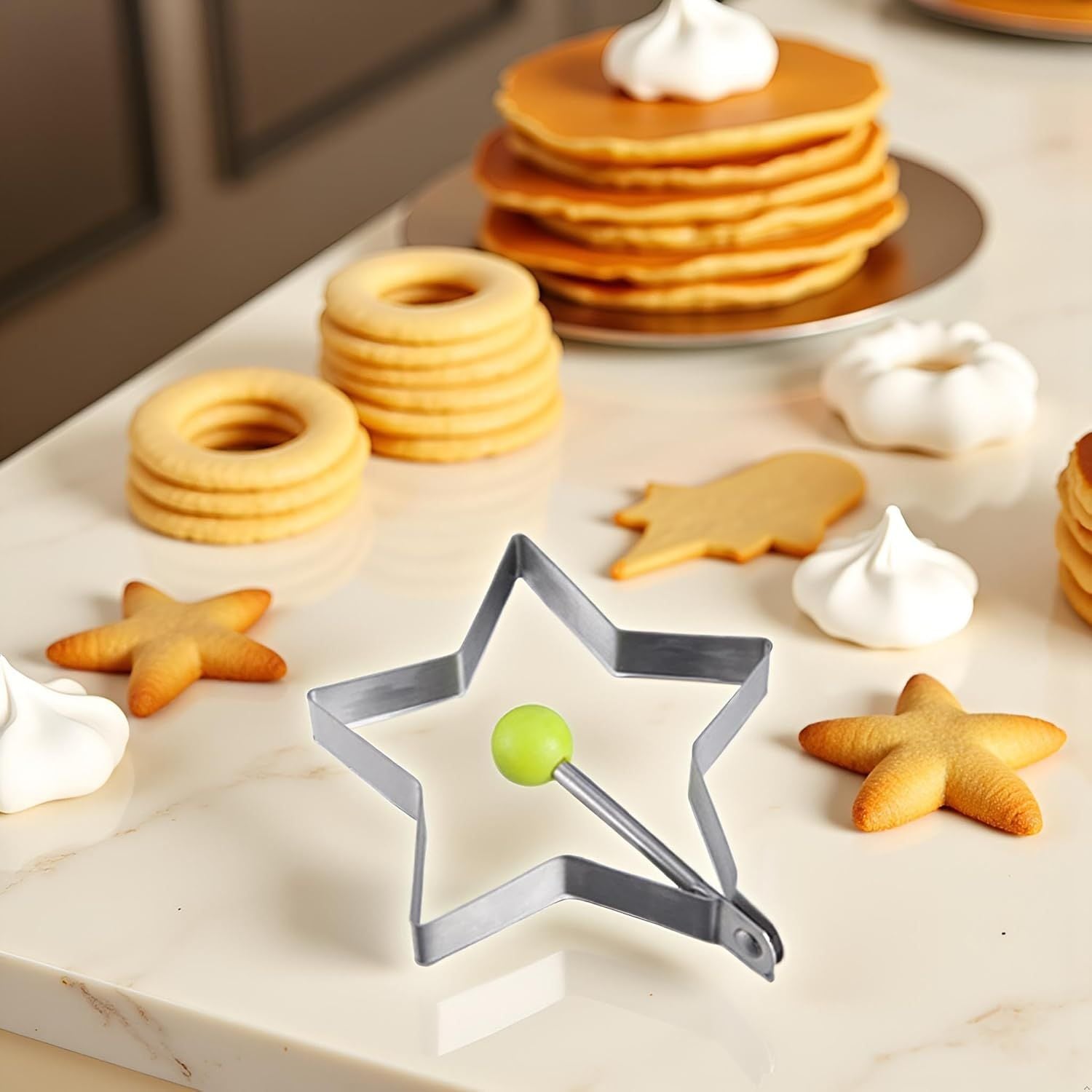 Star Egg Mold Shaper - Non Stick Pancake Deep Egg, Stainless Steel Frying Egg Rings, Mould Cookies Maker Baking Shaper Kitchen Gadget, Egg Patty Maker Rings For Sandwich Fritters Crumpets