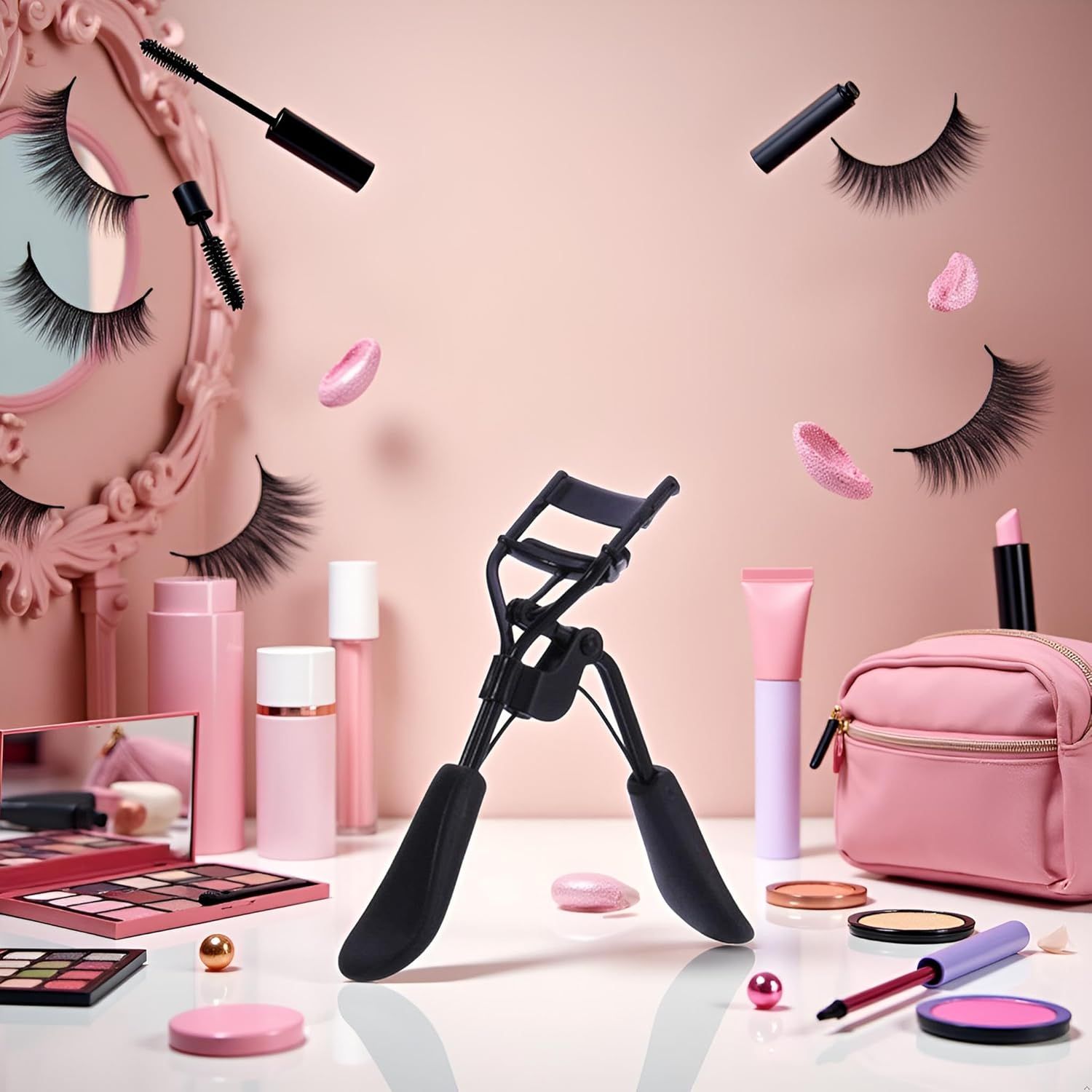 Black Portable Eyelash Curler - Crimps and Curls Lashes for Perfect,Portable Eyelash Curler Maker Eye Lashes Clip Women Beauty Cosmetic Tool Gift,Makeup Brushes and Tools