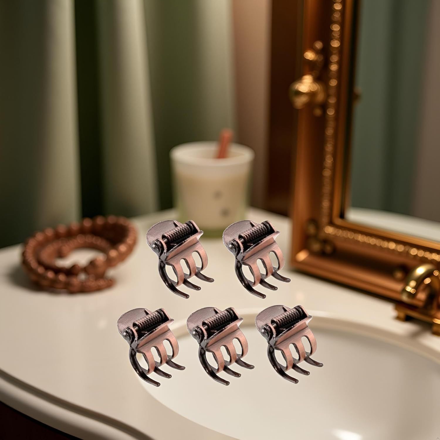 5PCS Mini Metal Hair Claw Clips for Women,Mini Metal Hair Claw Clips,Bronze Clamp Side Bangs Clip Hair Styling Tool Hairpins Hair Accessories for Women