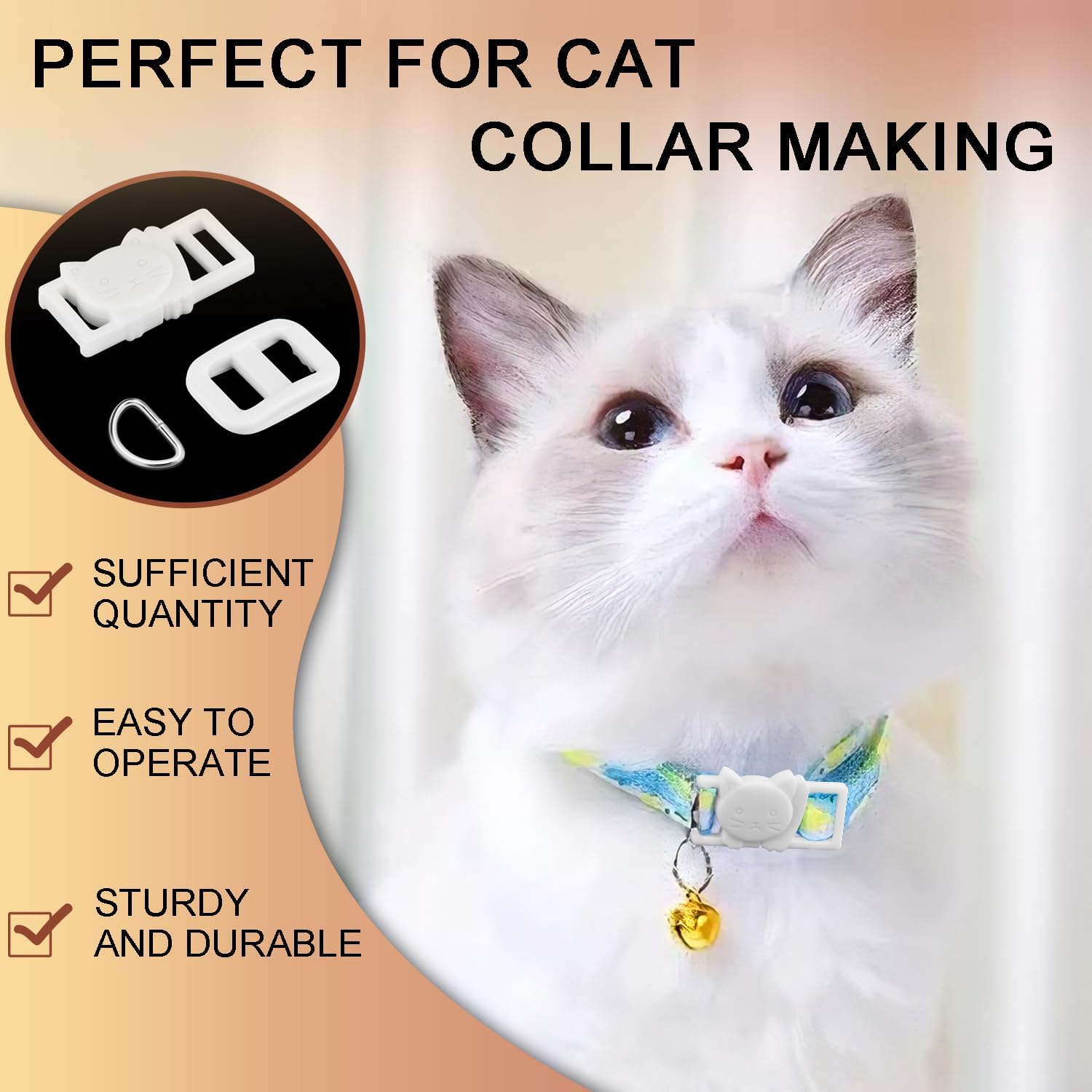 CooBigo 3/8" Breakaway Cat Collars Clasp Kit, 20 Set Break Away Lanyard Clasp Cat Safety Collar Paracord Buckles Accessories White