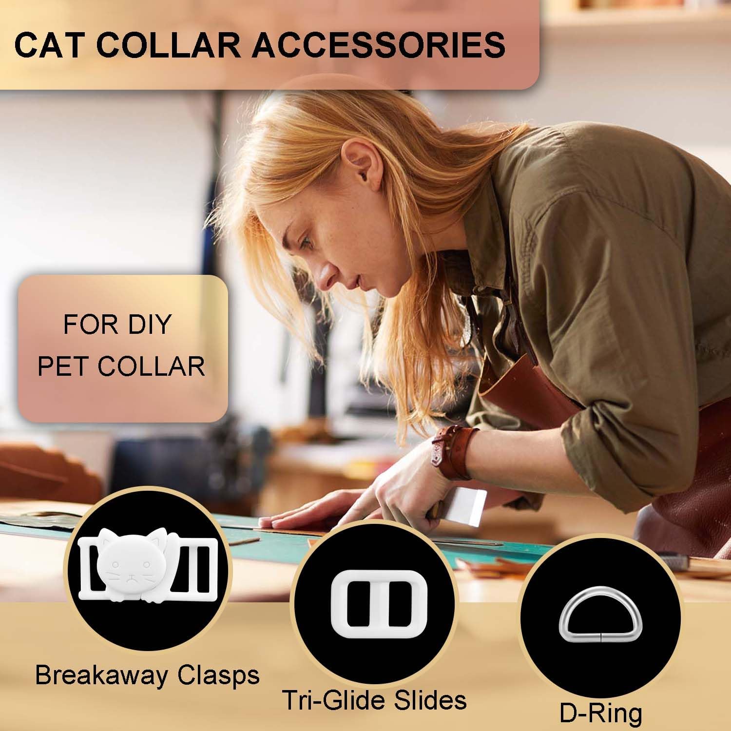 CooBigo 3/8" Breakaway Cat Collars Clasp Kit, 20 Set Break Away Lanyard Clasp Cat Safety Collar Paracord Buckles Accessories White