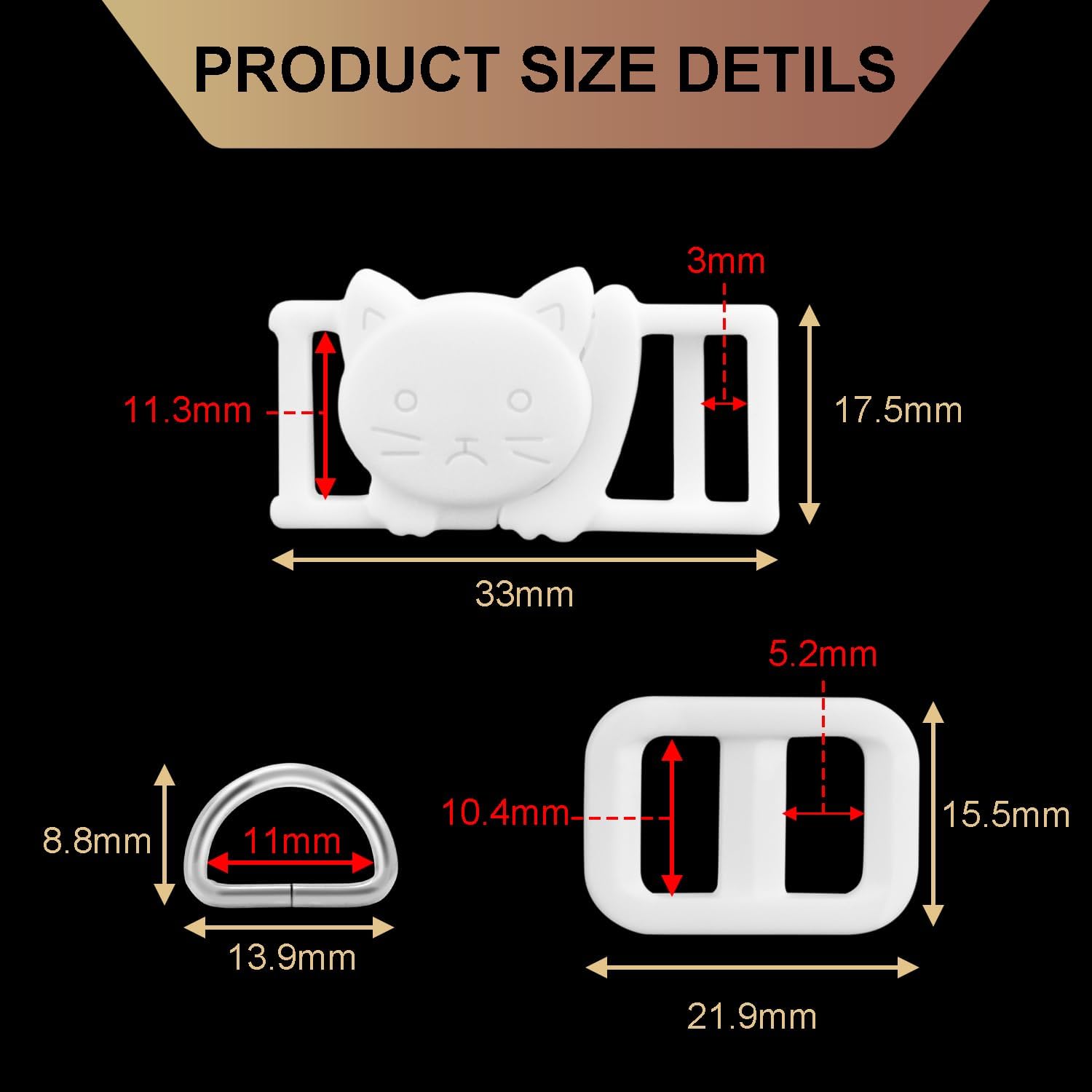 CooBigo 3/8" Breakaway Cat Collars Clasp Kit, 20 Set Break Away Lanyard Clasp Cat Safety Collar Paracord Buckles Accessories White