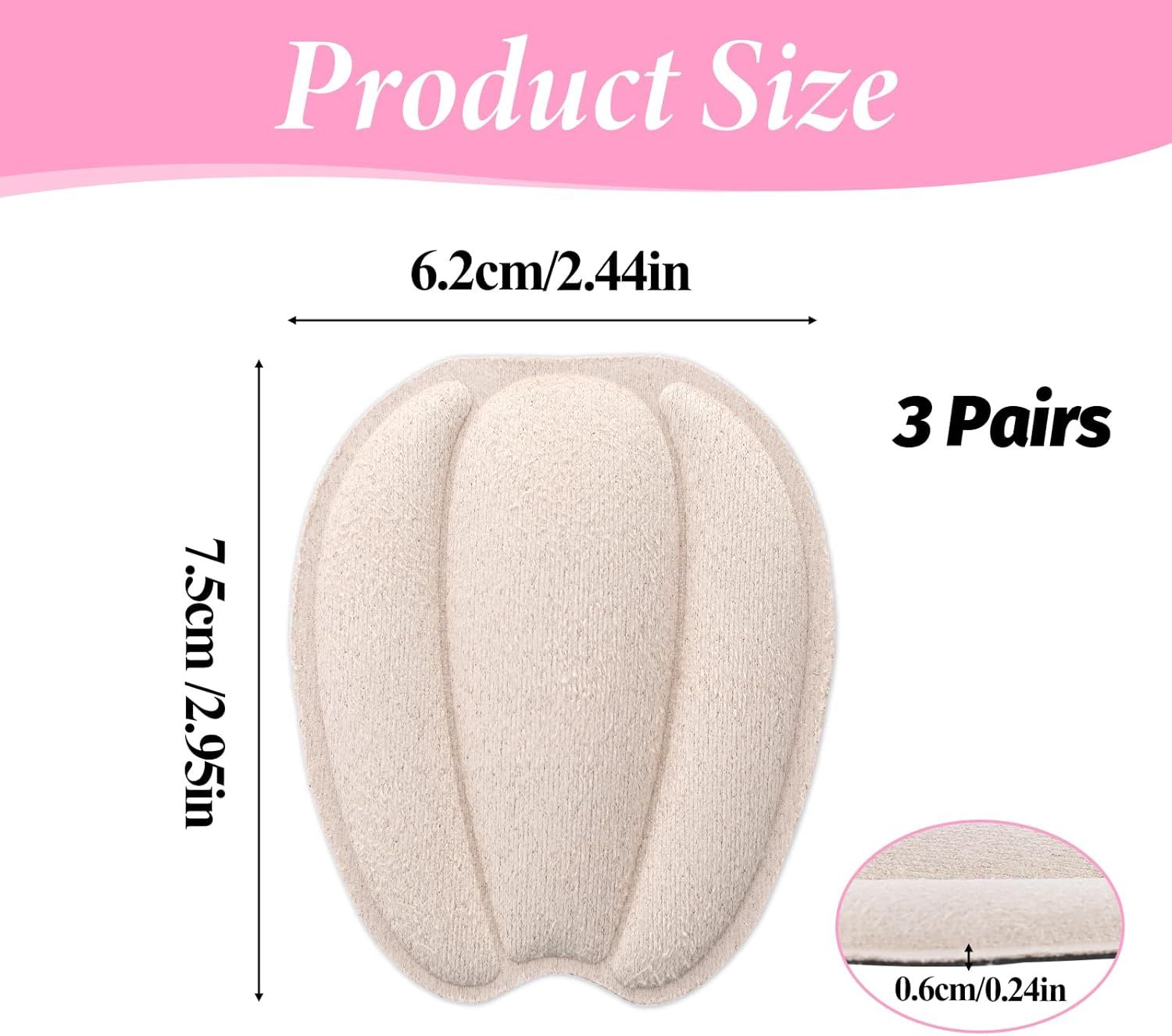 3 Pairs Tongue Pads for Shoe Too Big, Non Slip Tongue Cushion Insert for Loose Shoe Size Reducer Heel Pads Grips Cushion Inserts Replacement Shoes Filler for Men Women Beige