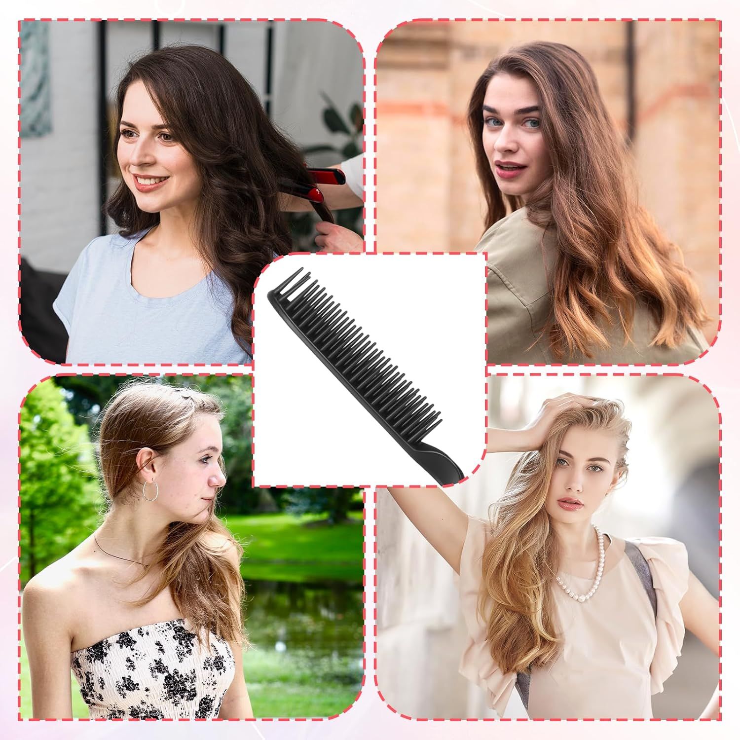2 Pcs 3 Row Styling Comb, Curling Hair Styling Brush Rat Tail Comb Used for Combing, Separating and Shaping Curls Black
