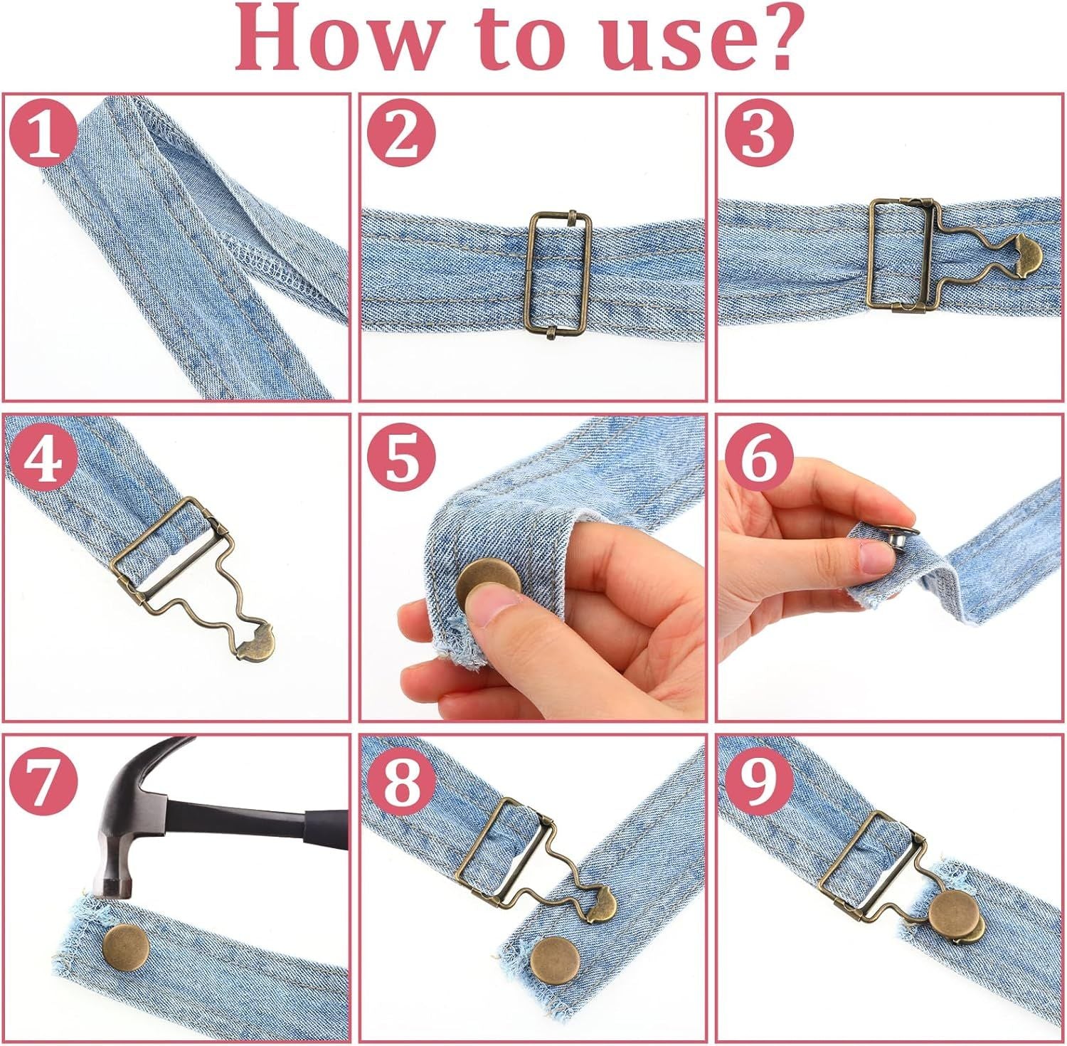 6 Sets Overalls Buckles, 1.25 inch Metal Overall Replacement Clasp Clips with Adjustable Tri Glide Slide Buckle and Buttons, DIY Button No-Sew Accessories for Overall Bib Pants Trousers Jeans Jacket