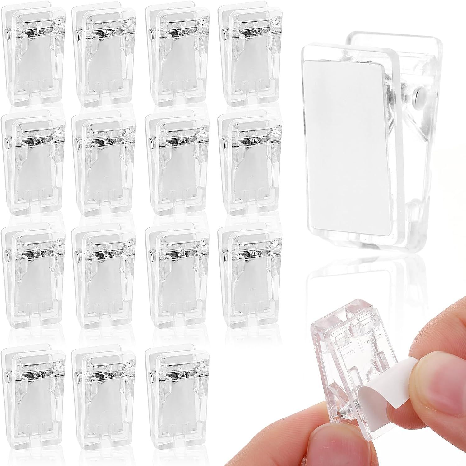 15Pcs Self Adhesive Clips, Tapestry Wall Hanging Clips Wall Clips for Hanger Poster Clips Shower Curtain Clips Double-Sided Adhesive Spring Clips for Blanket Poster Clothing Wall Flag Clear