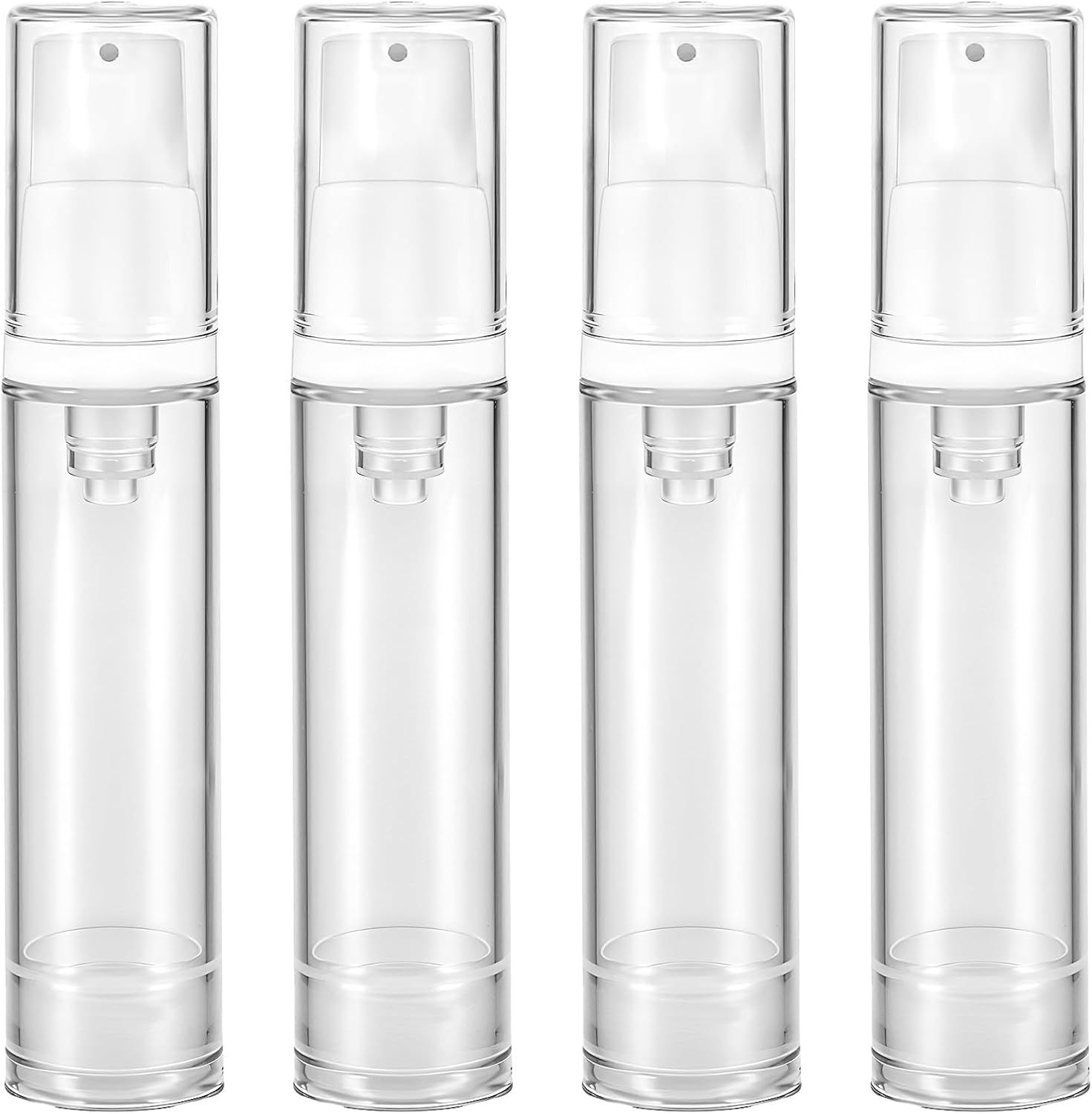 4 Pcs Refillable Clear Travel Airless Pump Container - Vacuum Cosmetic Press Pump Bottle for DIY Foundation Gel Lotion Moisturiser Shampoo Toiletry 10ml