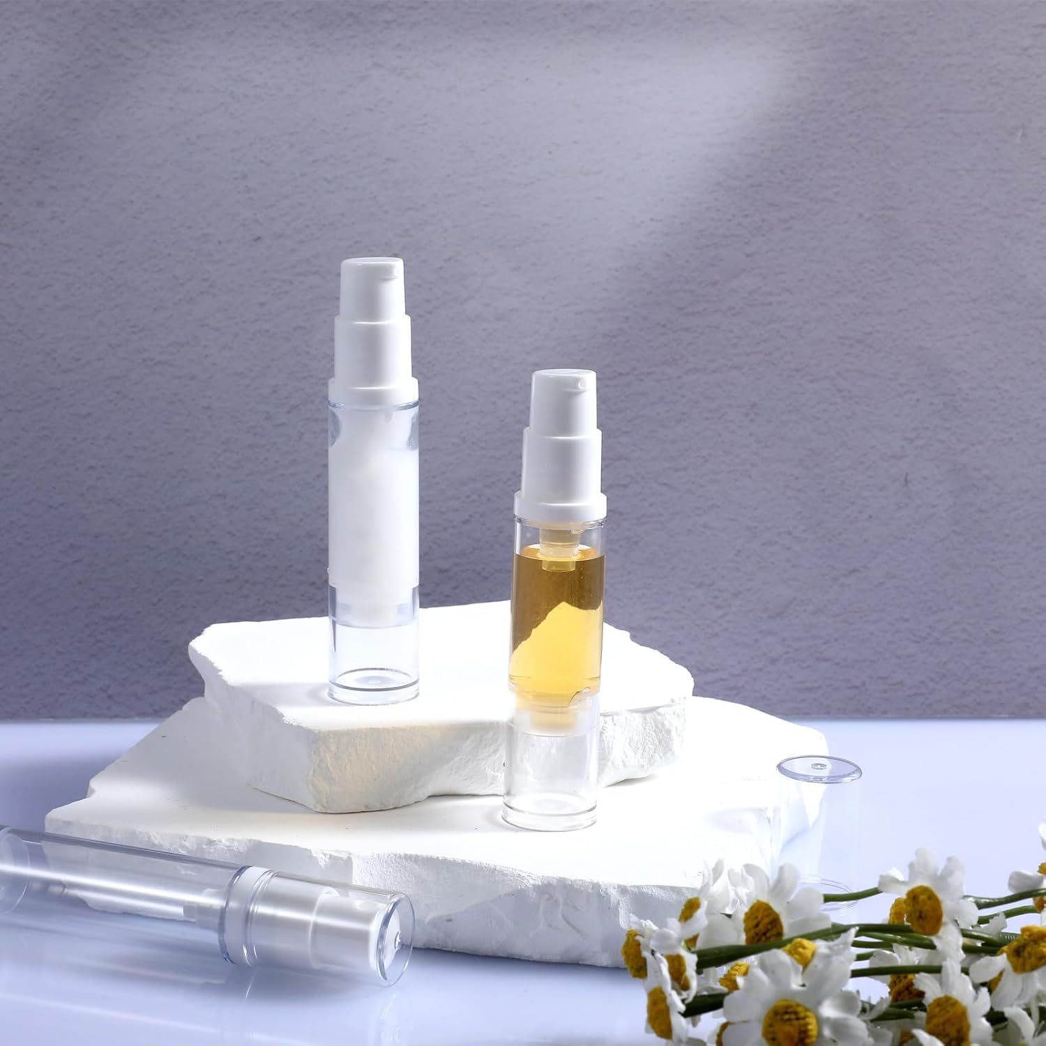 4 Pcs Refillable Clear Travel Airless Pump Container - Vacuum Cosmetic Press Pump Bottle for DIY Foundation Gel Lotion Moisturiser Shampoo Toiletry 10ml