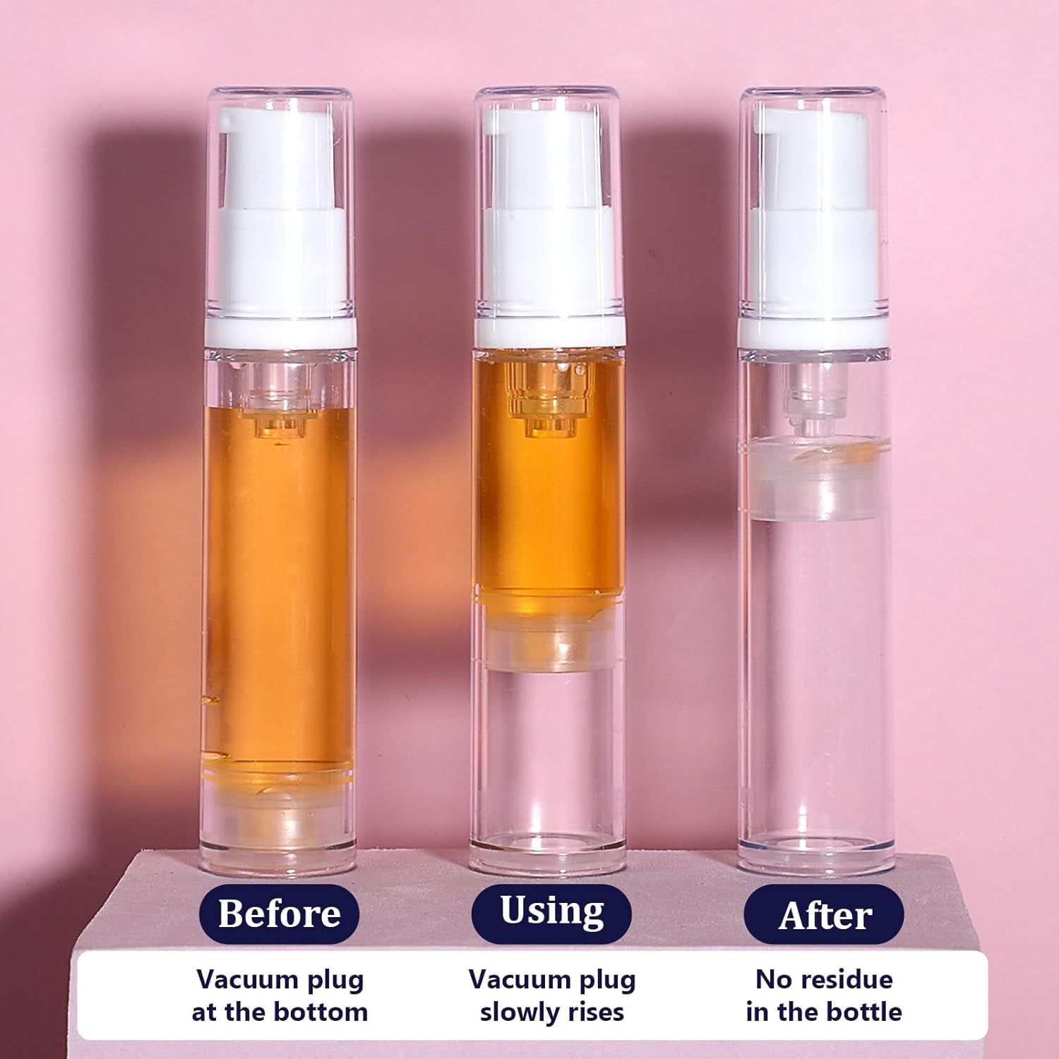 4 Pcs Refillable Clear Travel Airless Pump Container - Vacuum Cosmetic Press Pump Bottle for DIY Foundation Gel Lotion Moisturiser Shampoo Toiletry 10ml