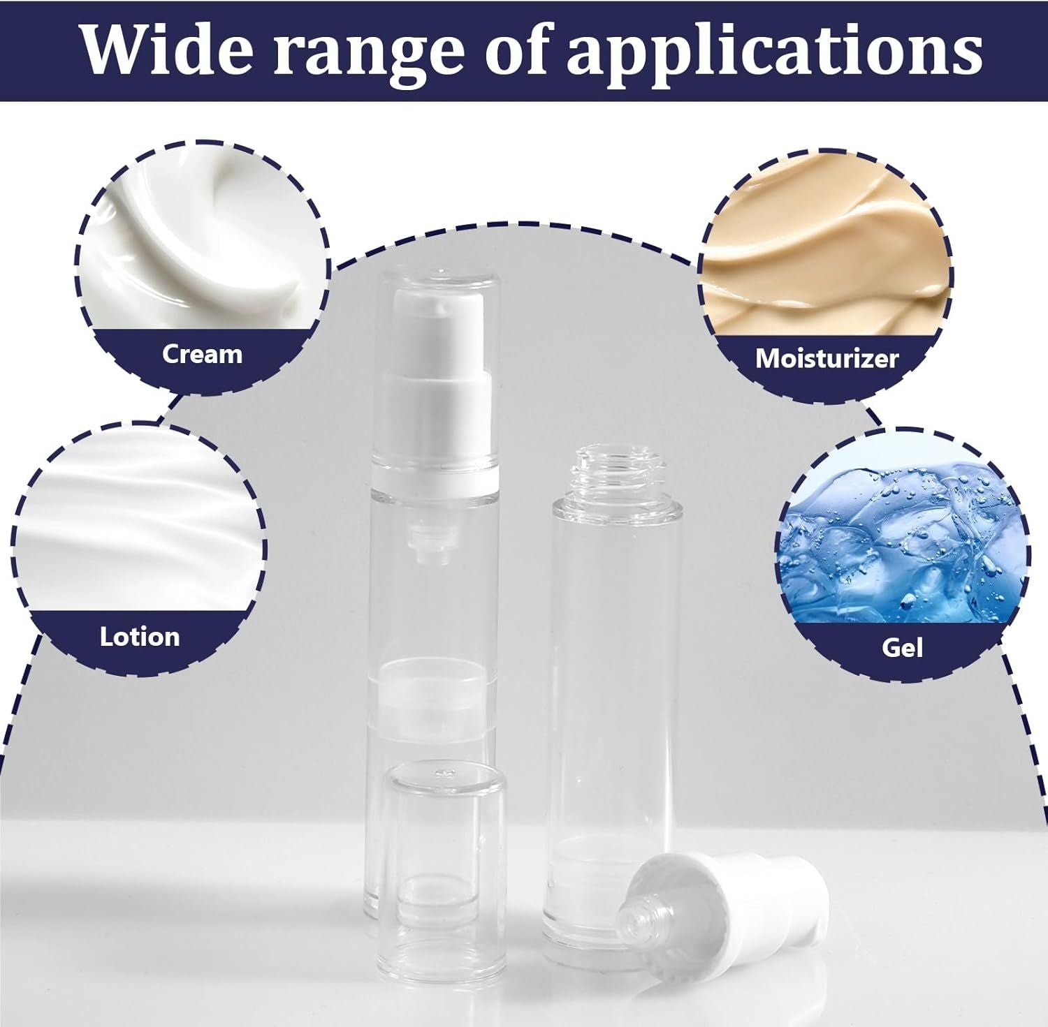 4 Pcs Refillable Clear Travel Airless Pump Container - Vacuum Cosmetic Press Pump Bottle for DIY Foundation Gel Lotion Moisturiser Shampoo Toiletry 10ml