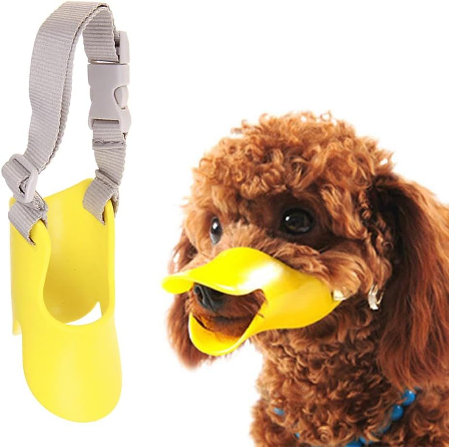 Dog Muzzle,Anti Bite Duck Mouth Shape DogMouth Covers,Soft Duck Silicone Mouth Cover with Adjustable Strap,Small Medium Dogs Muzzle Mask to Prevent Barking,Biting,Chewing :Yellow,L:13cm/5.12inch