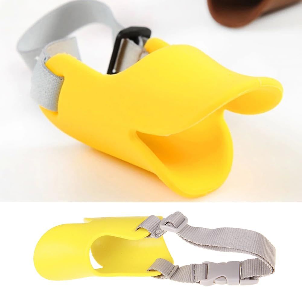 Dog Muzzle,Anti Bite Duck Mouth Shape DogMouth Covers,Soft Duck Silicone Mouth Cover with Adjustable Strap,Small Medium Dogs Muzzle Mask to Prevent Barking,Biting,Chewing :Yellow,L:13cm/5.12inch