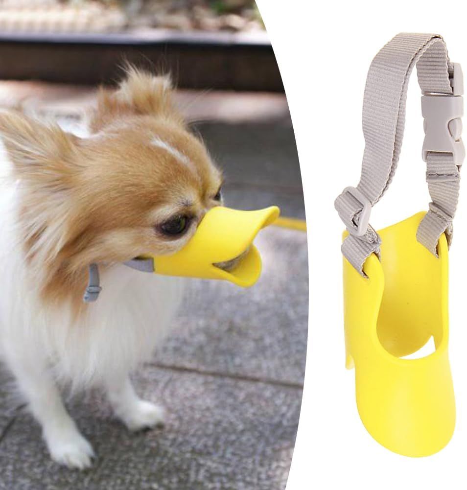 Dog Muzzle,Anti Bite Duck Mouth Shape DogMouth Covers,Soft Duck Silicone Mouth Cover with Adjustable Strap,Small Medium Dogs Muzzle Mask to Prevent Barking,Biting,Chewing :Yellow,L:13cm/5.12inch