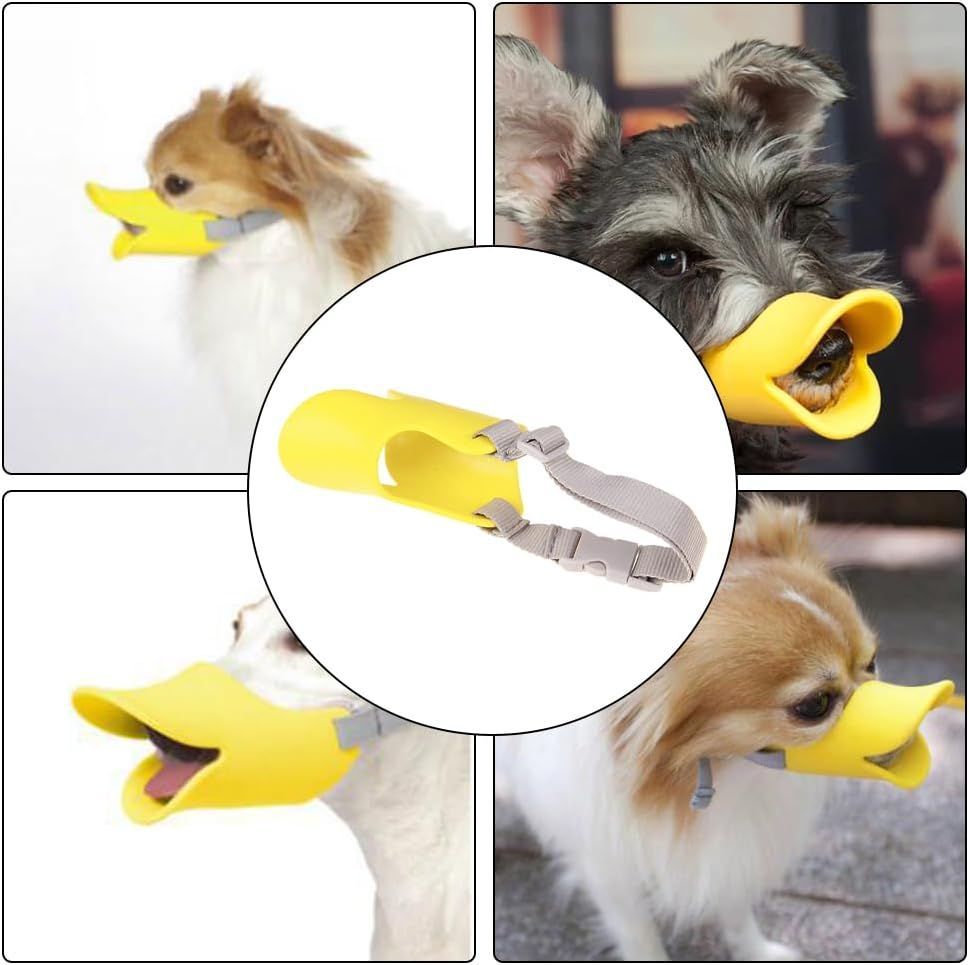 Dog Muzzle,Anti Bite Duck Mouth Shape DogMouth Covers,Soft Duck Silicone Mouth Cover with Adjustable Strap,Small Medium Dogs Muzzle Mask to Prevent Barking,Biting,Chewing :Yellow,L:13cm/5.12inch